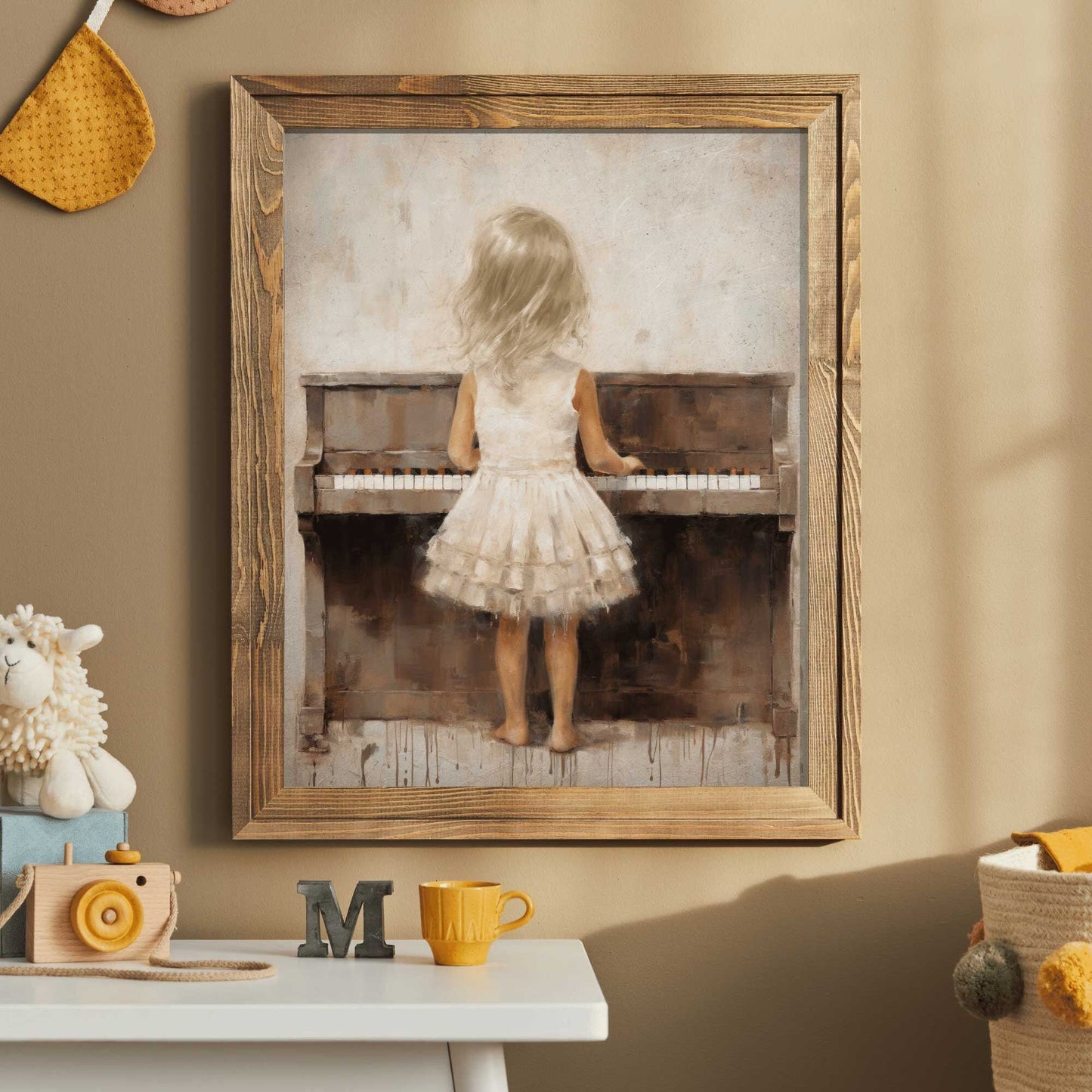 Piano Nursery Decor, Music Themed Wall Art, Girl Playing Piano - WildfieldPrints