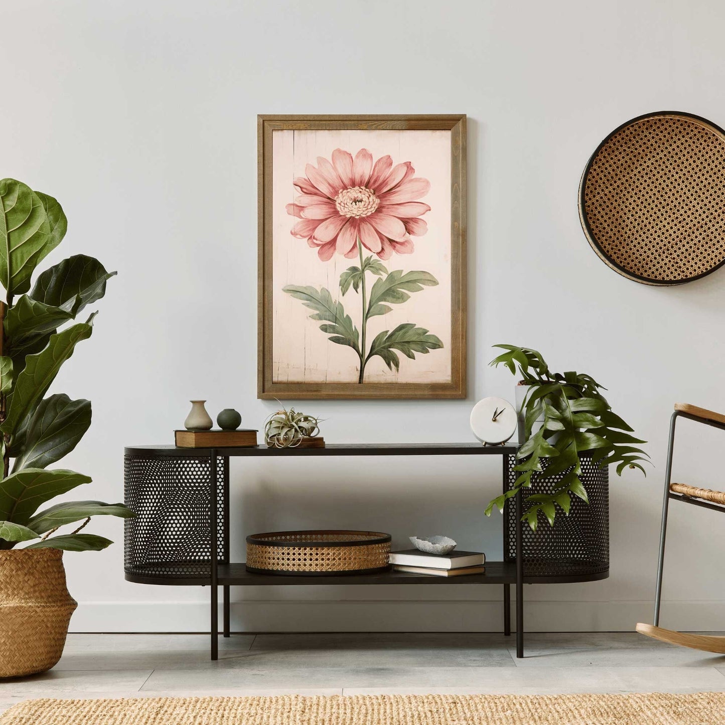 Pink Flower Art Print, Rustic Floral Wall Decor, Shabby Chic Design - WildfieldPrints