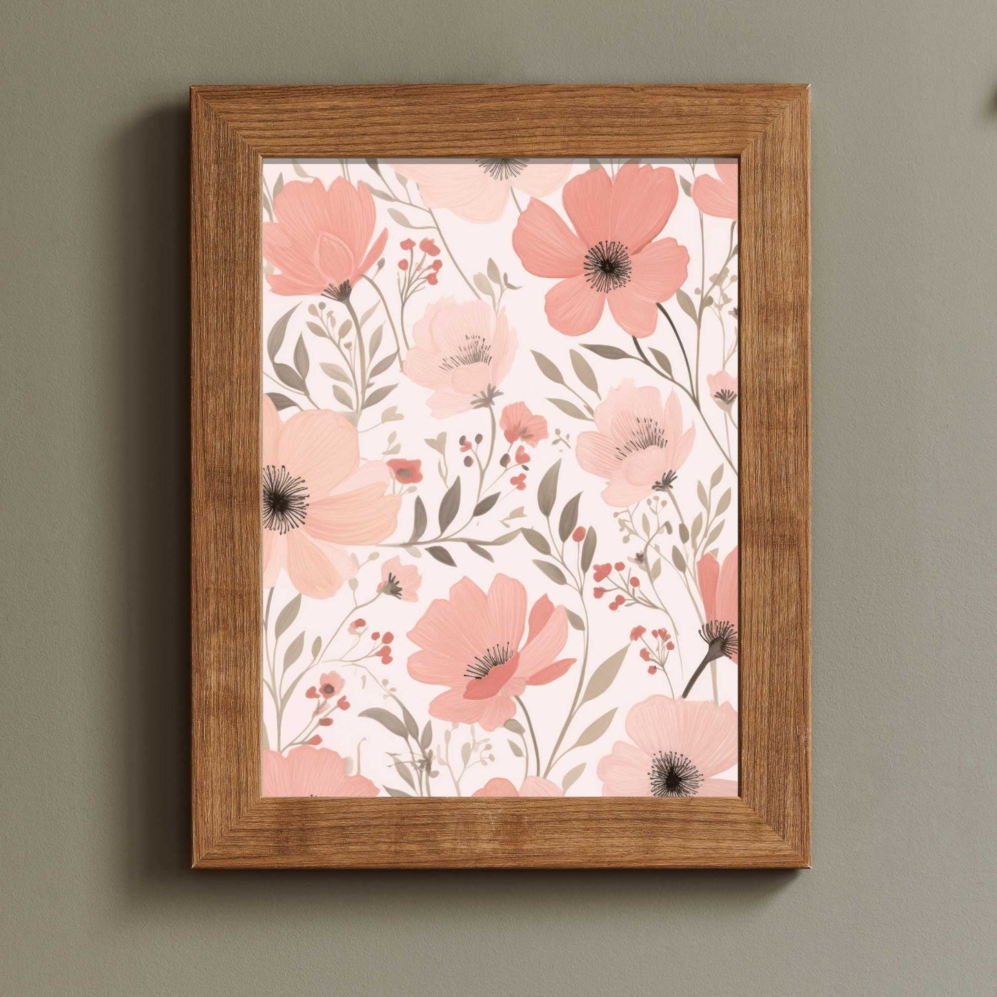 Pink Flower Prints, Coral Floral Pattern Wall Decor, Blooming Art - WildfieldPrints