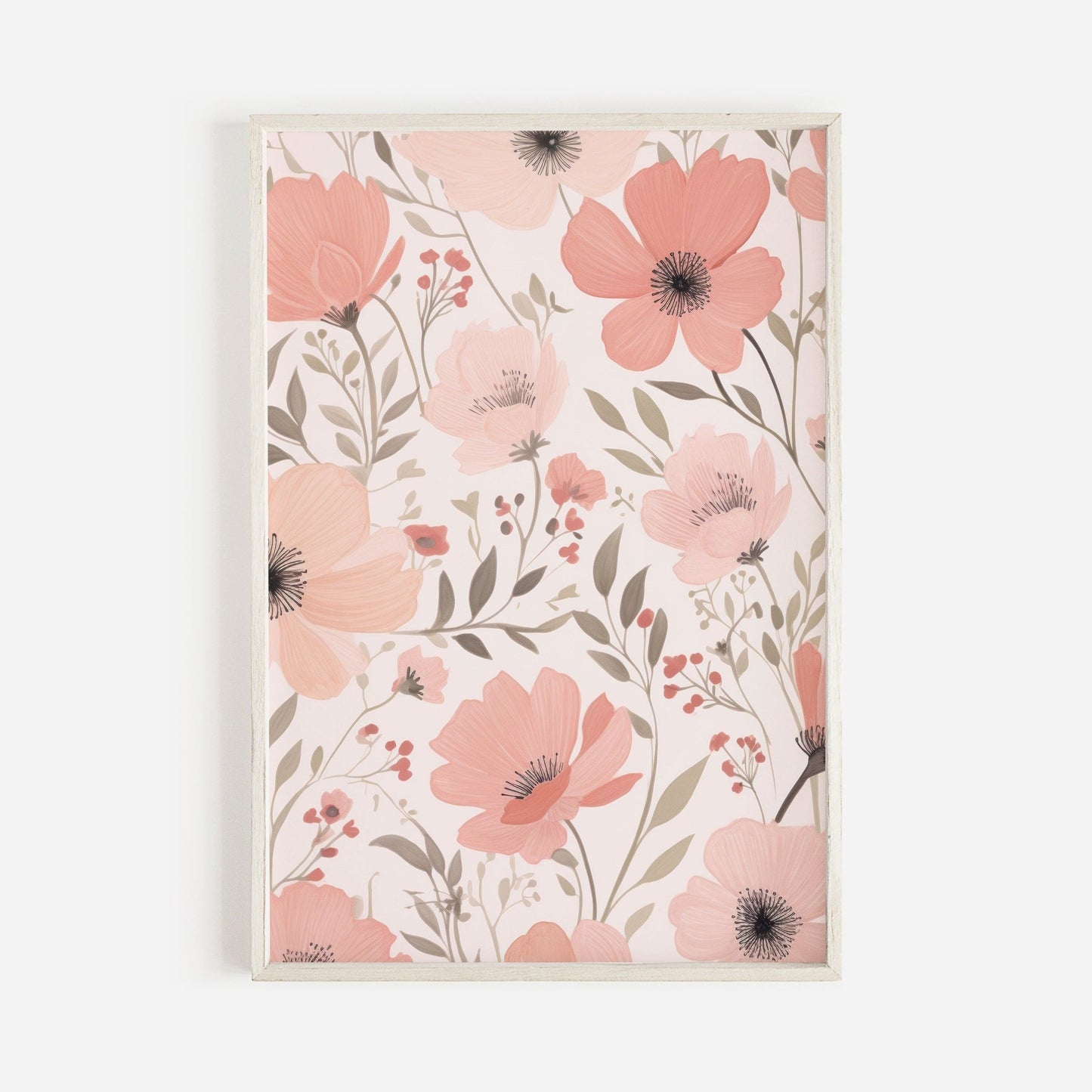 Pink Flower Prints, Coral Floral Pattern Wall Decor, Blooming Art - WildfieldPrints