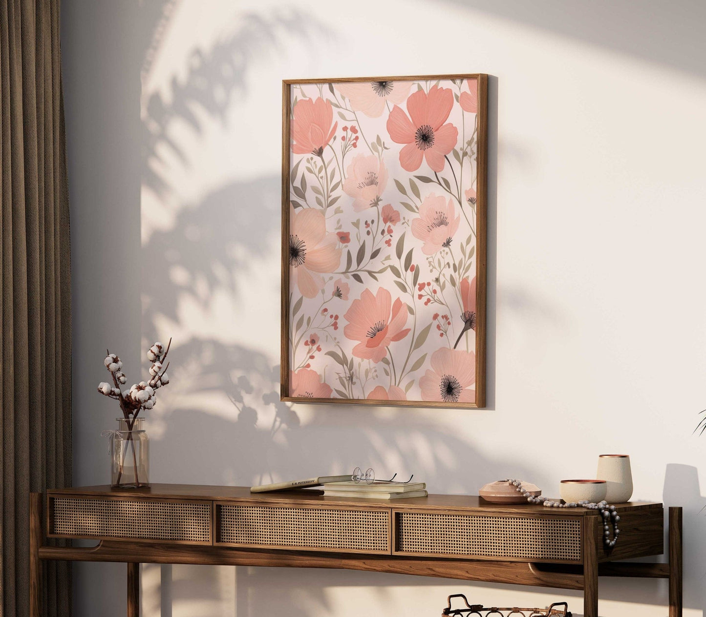 Pink Flower Prints, Coral Floral Pattern Wall Decor, Blooming Art - WildfieldPrints