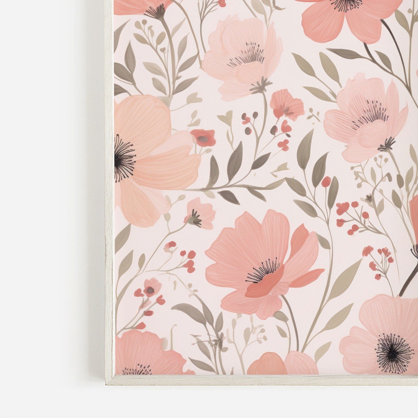Pink Flower Prints, Coral Floral Pattern Wall Decor, Blooming Art - WildfieldPrints