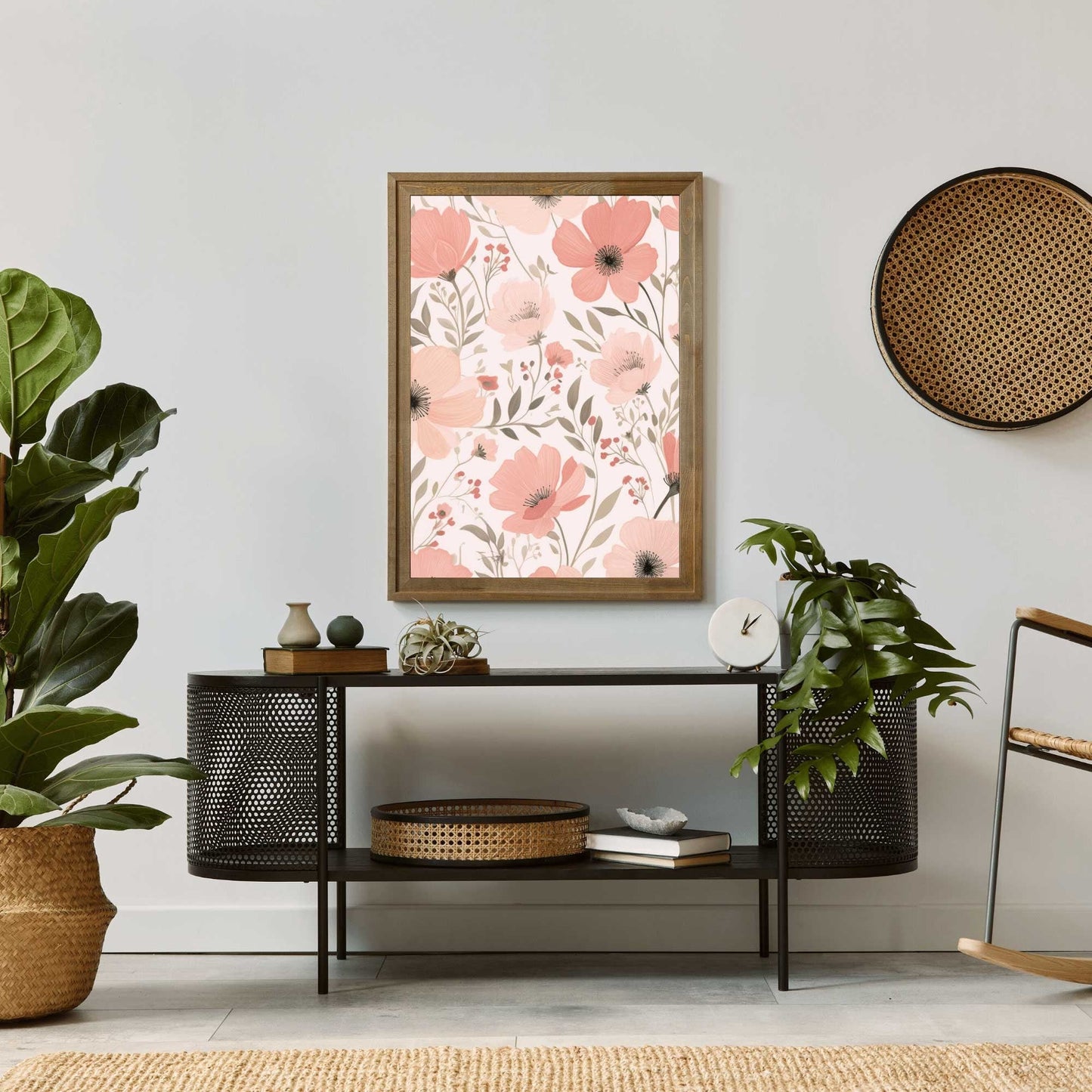 Pink Flower Prints, Coral Floral Pattern Wall Decor, Blooming Art - WildfieldPrints
