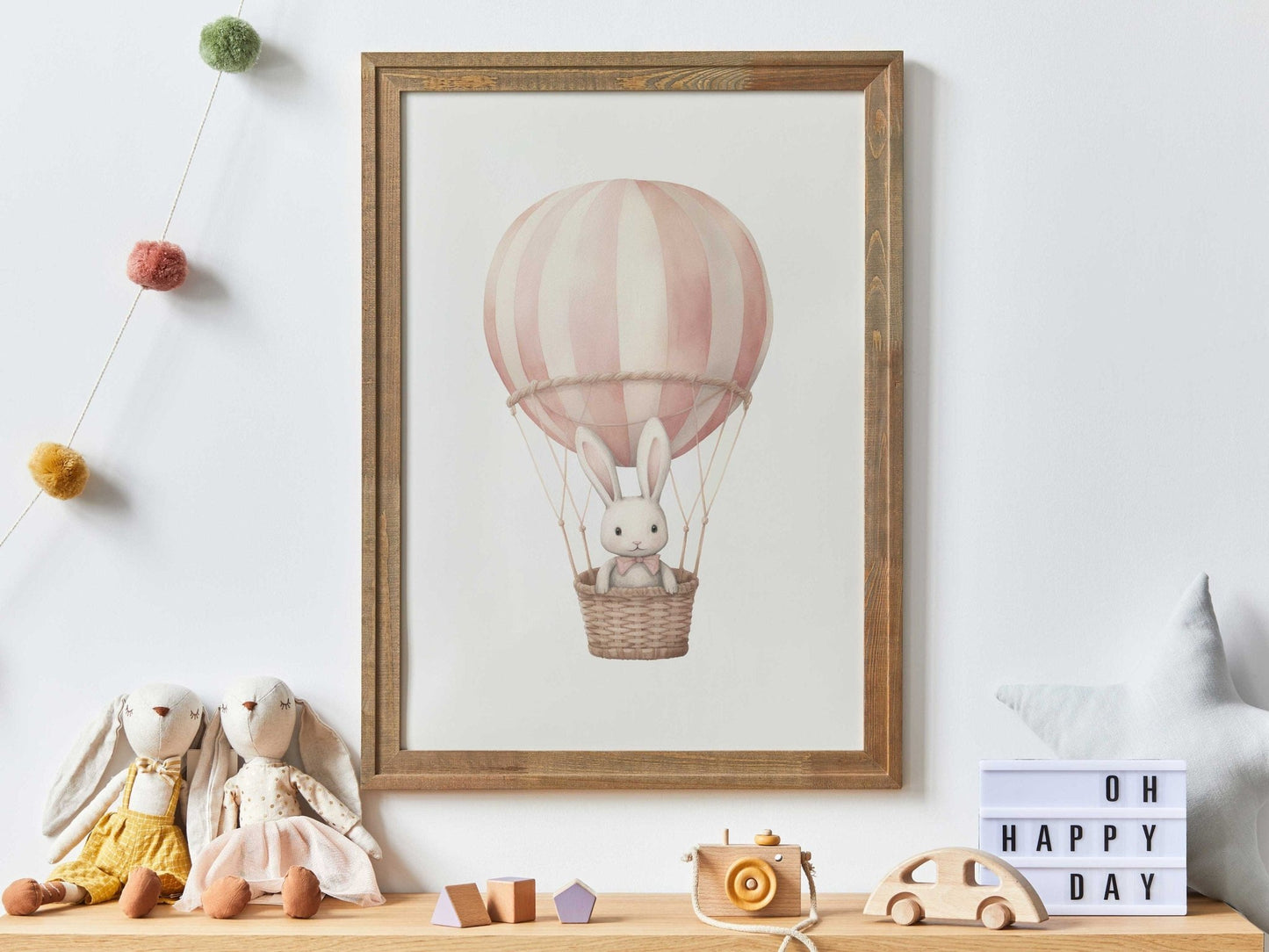 Pink Hot Air Balloon Nursery Print, Adorable Bunny Wall Decor, Gift Idea - WildfieldPrints