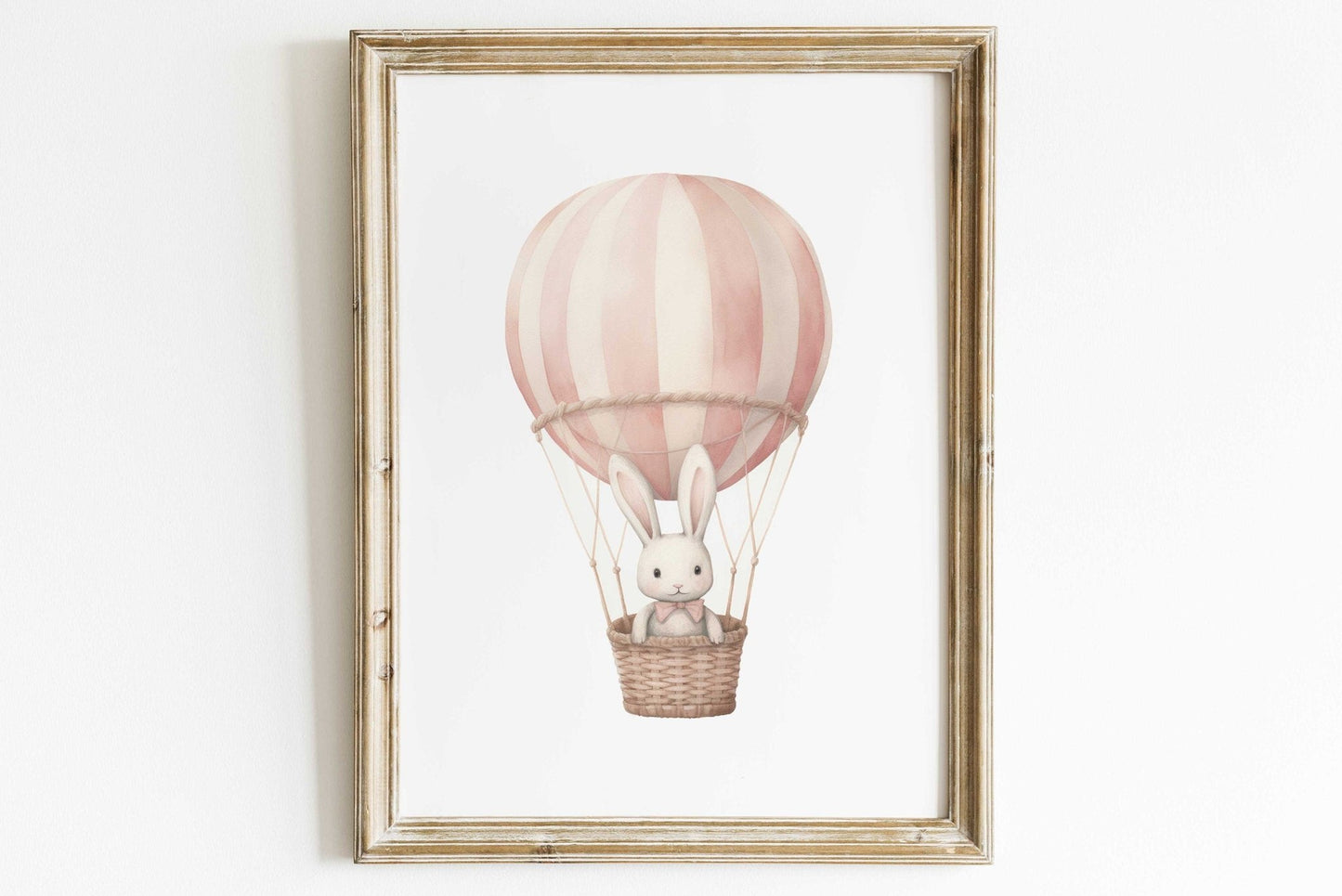 Pink Hot Air Balloon Nursery Print, Adorable Bunny Wall Decor, Gift Idea - WildfieldPrints