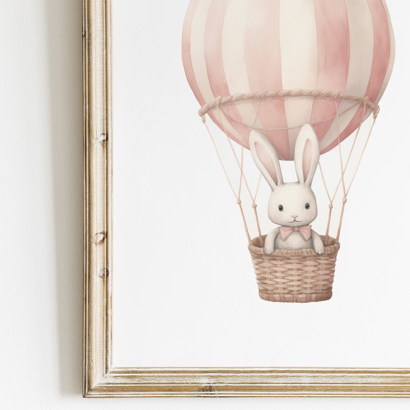 Pink Hot Air Balloon Nursery Print, Adorable Bunny Wall Decor, Gift Idea - WildfieldPrints