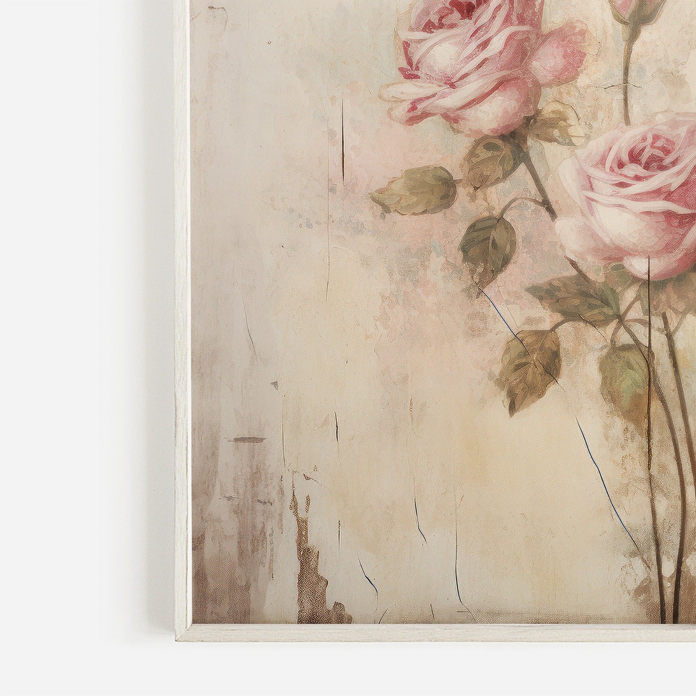 Pink Rose Prints, Rustic Floral Decor, Vintage Roses Painting - WildfieldPrints