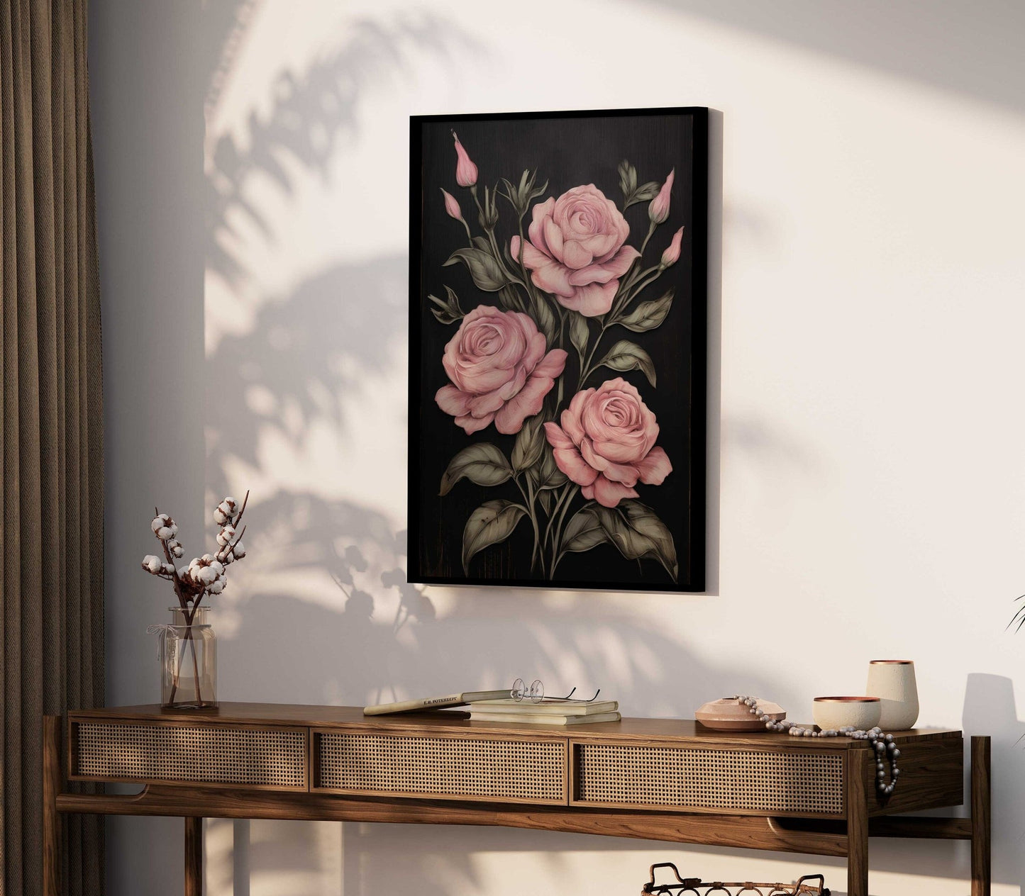 Pink Rose Prints, Rustic Floral Wall Decor, Farmhouse Home Accent - WildfieldPrints