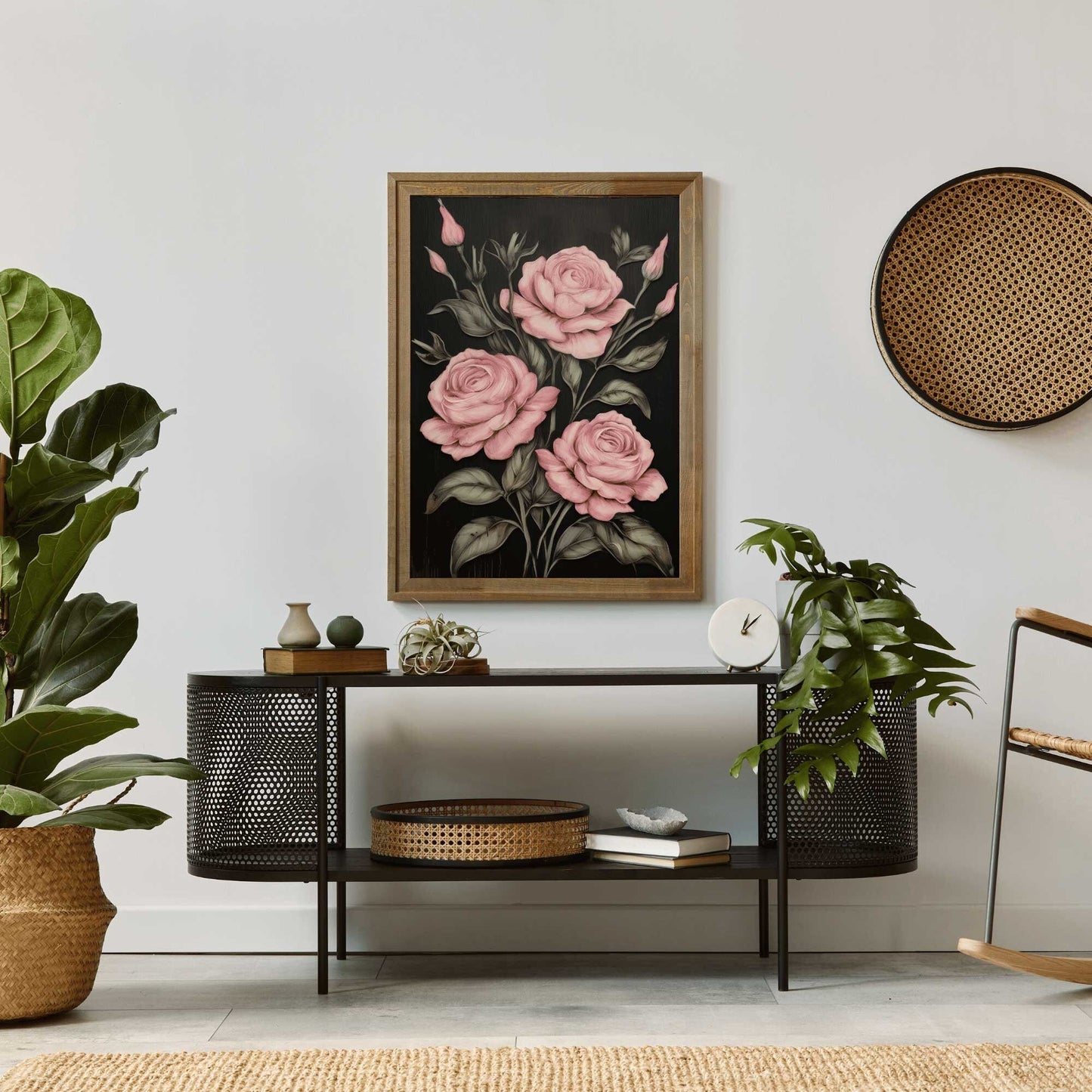 Pink Rose Prints, Rustic Floral Wall Decor, Farmhouse Home Accent - WildfieldPrints