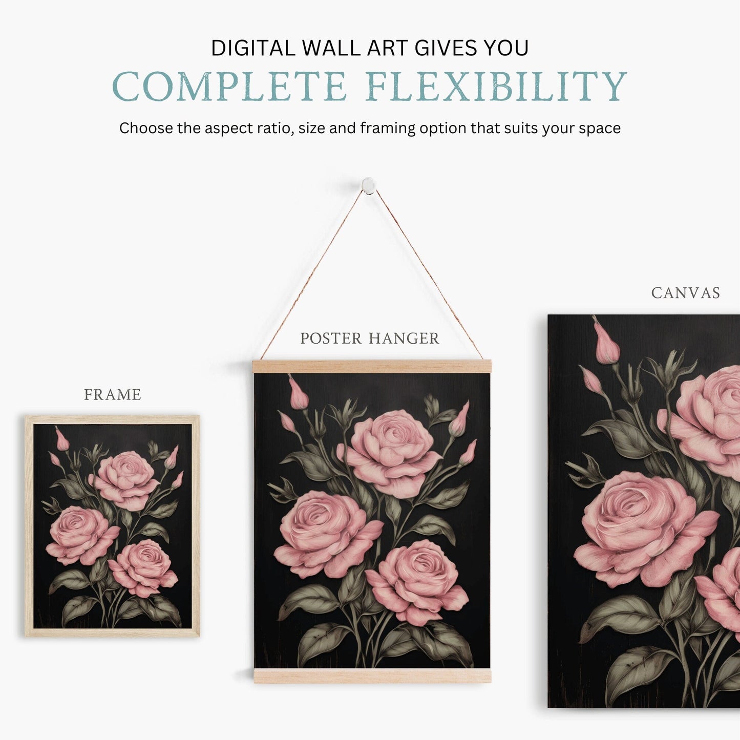 Pink Rose Prints, Rustic Floral Wall Decor, Farmhouse Home Accent - WildfieldPrints