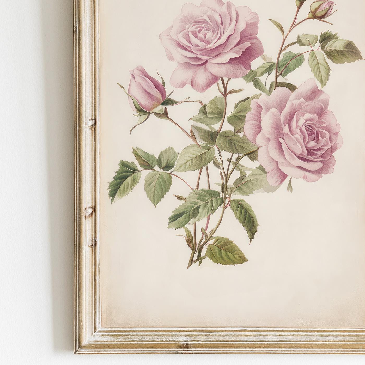 Pink Roses Art, Vintage Floral Decor, Elegant Wall Display - WildfieldPrints