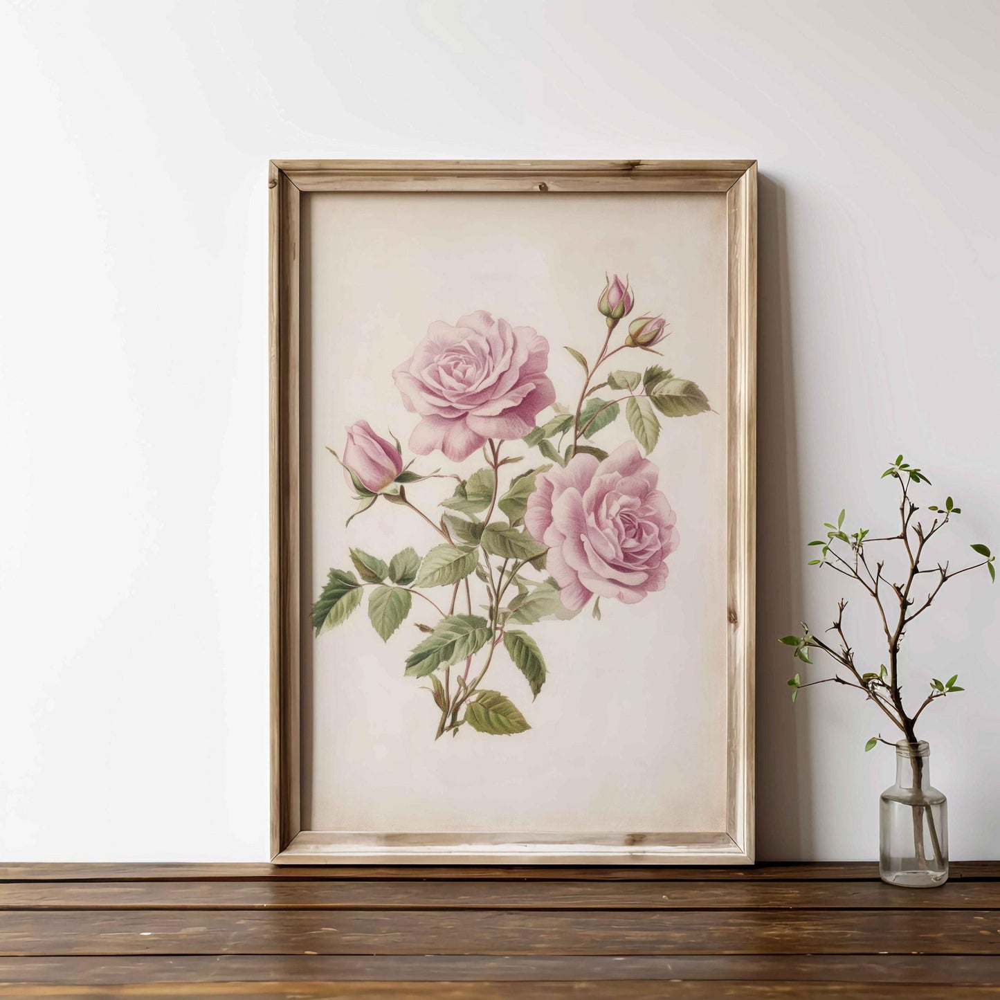 Pink Roses Art, Vintage Floral Decor, Elegant Wall Display - WildfieldPrints