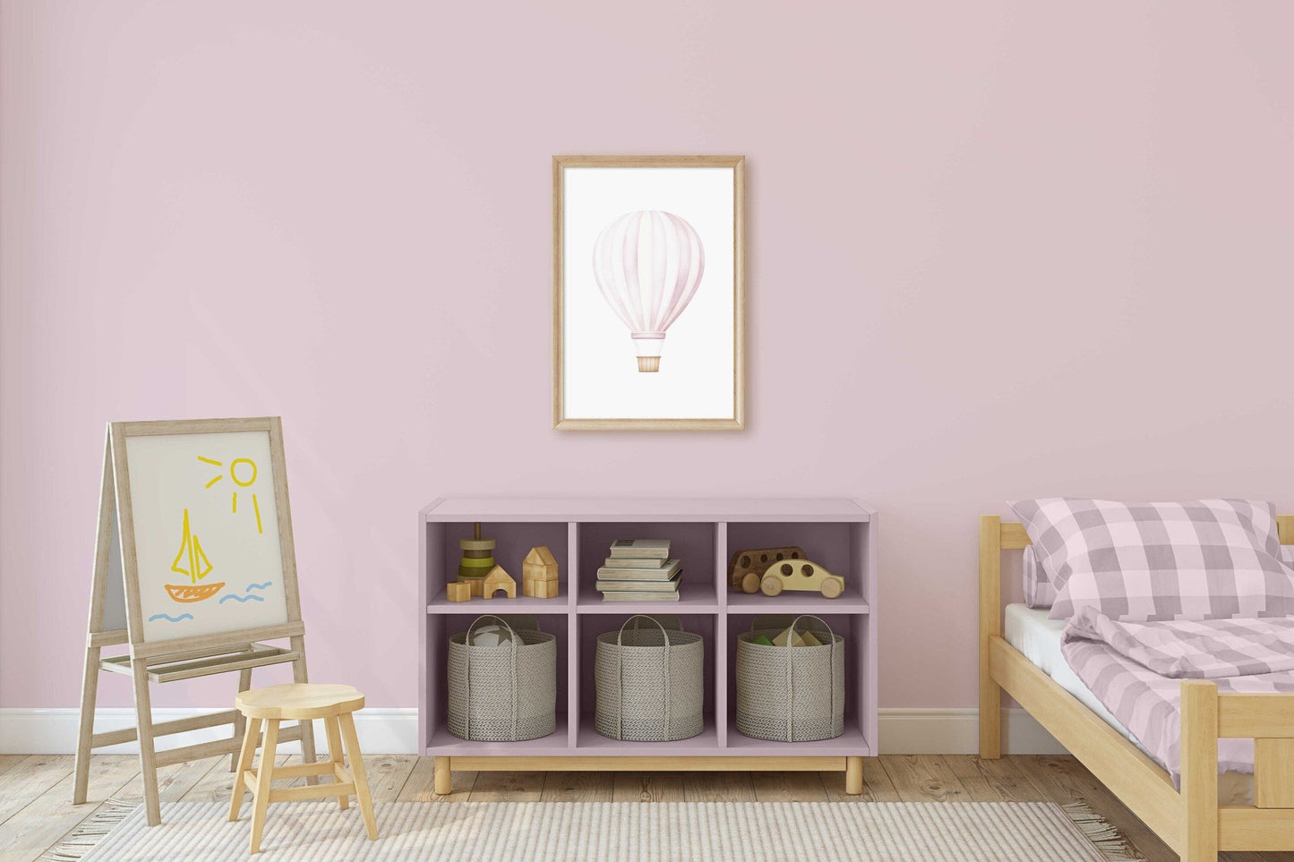 Pink Vintage Hot Air Balloon Decor, Watercolor Nursery Print, Adventure Theme - WildfieldPrints