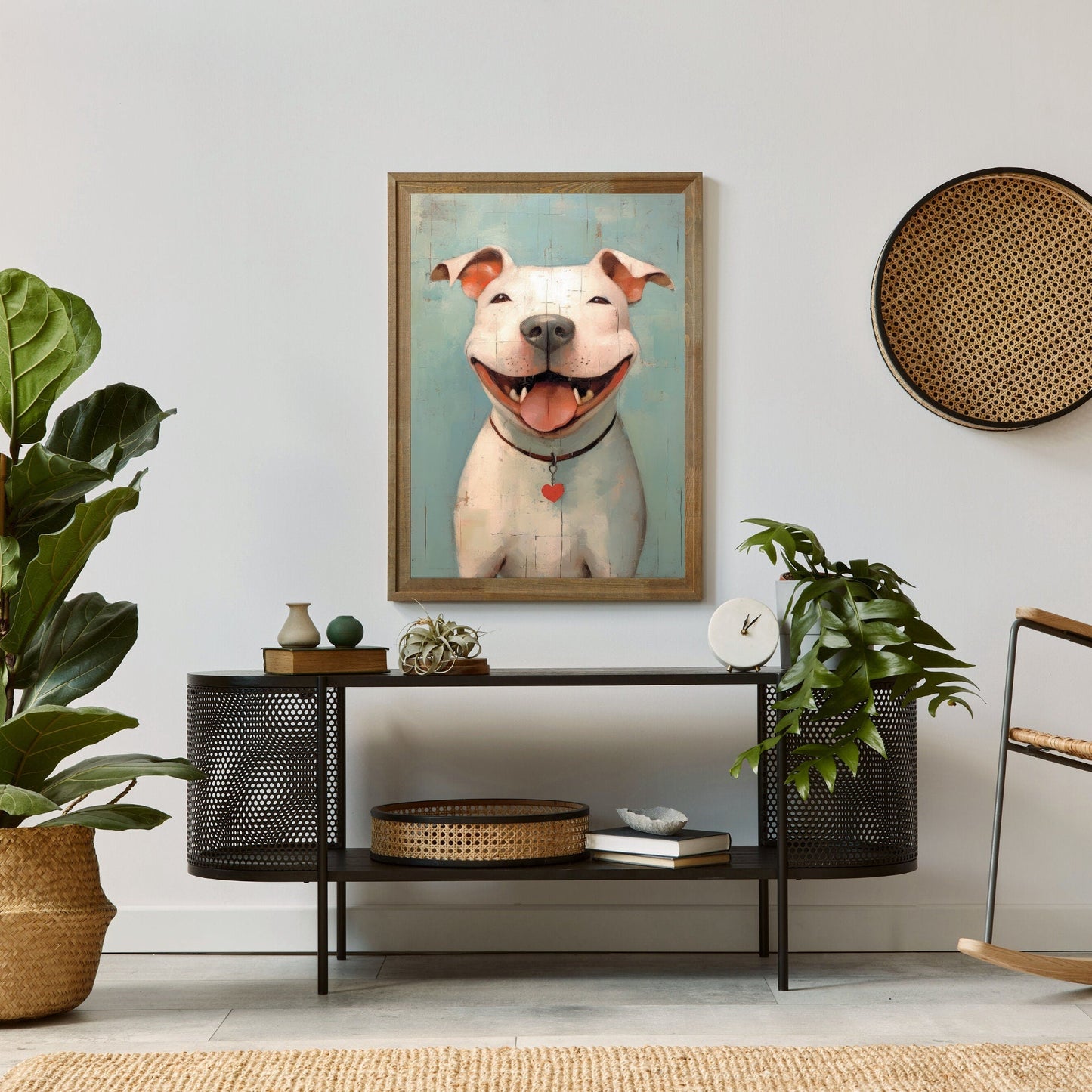 Pitbull Dog Wall Art, Vintage Pitbull Decor, Happy Dog Print - WildfieldPrints