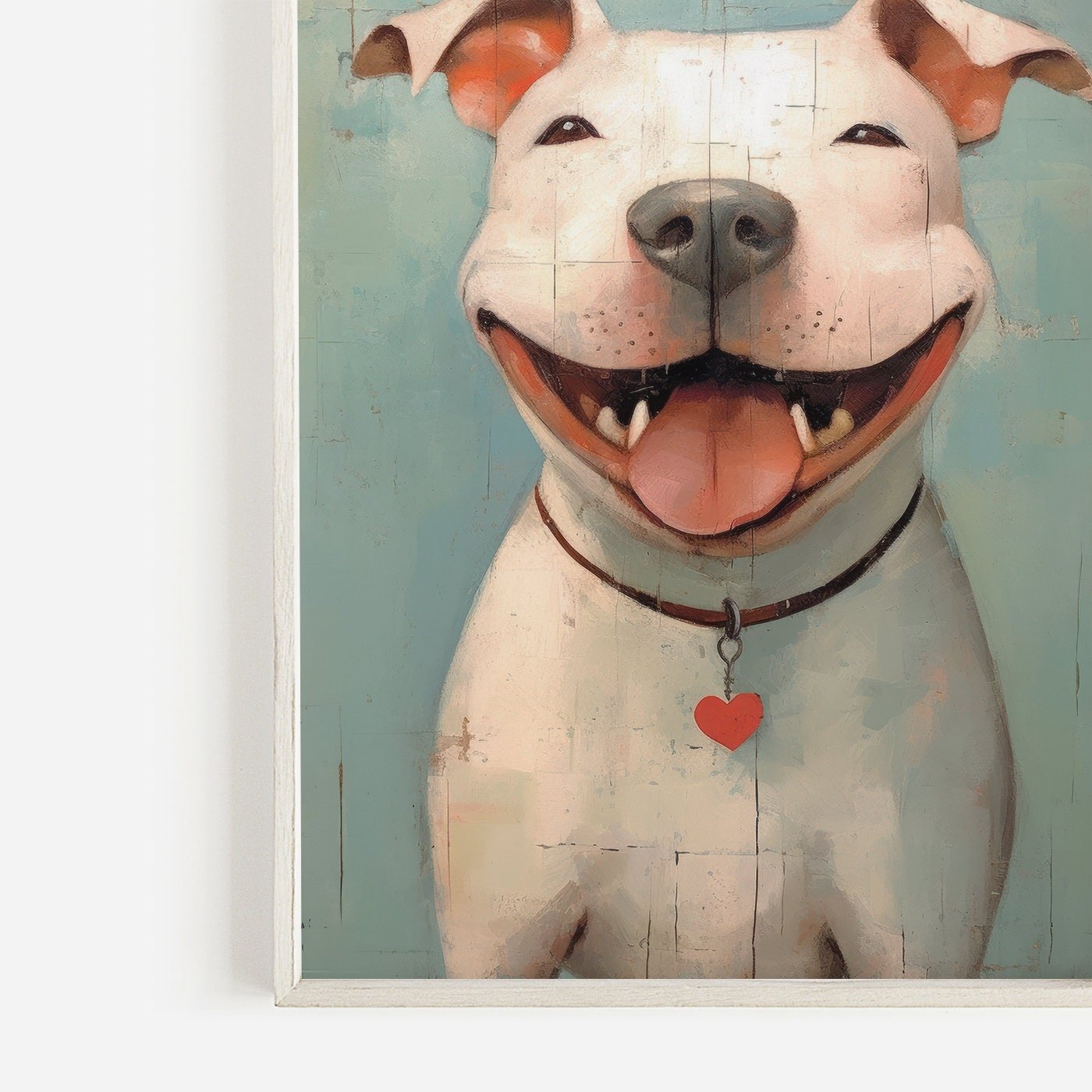 Pitbull Dog Wall Art, Vintage Pitbull Decor, Happy Dog Print - WildfieldPrints