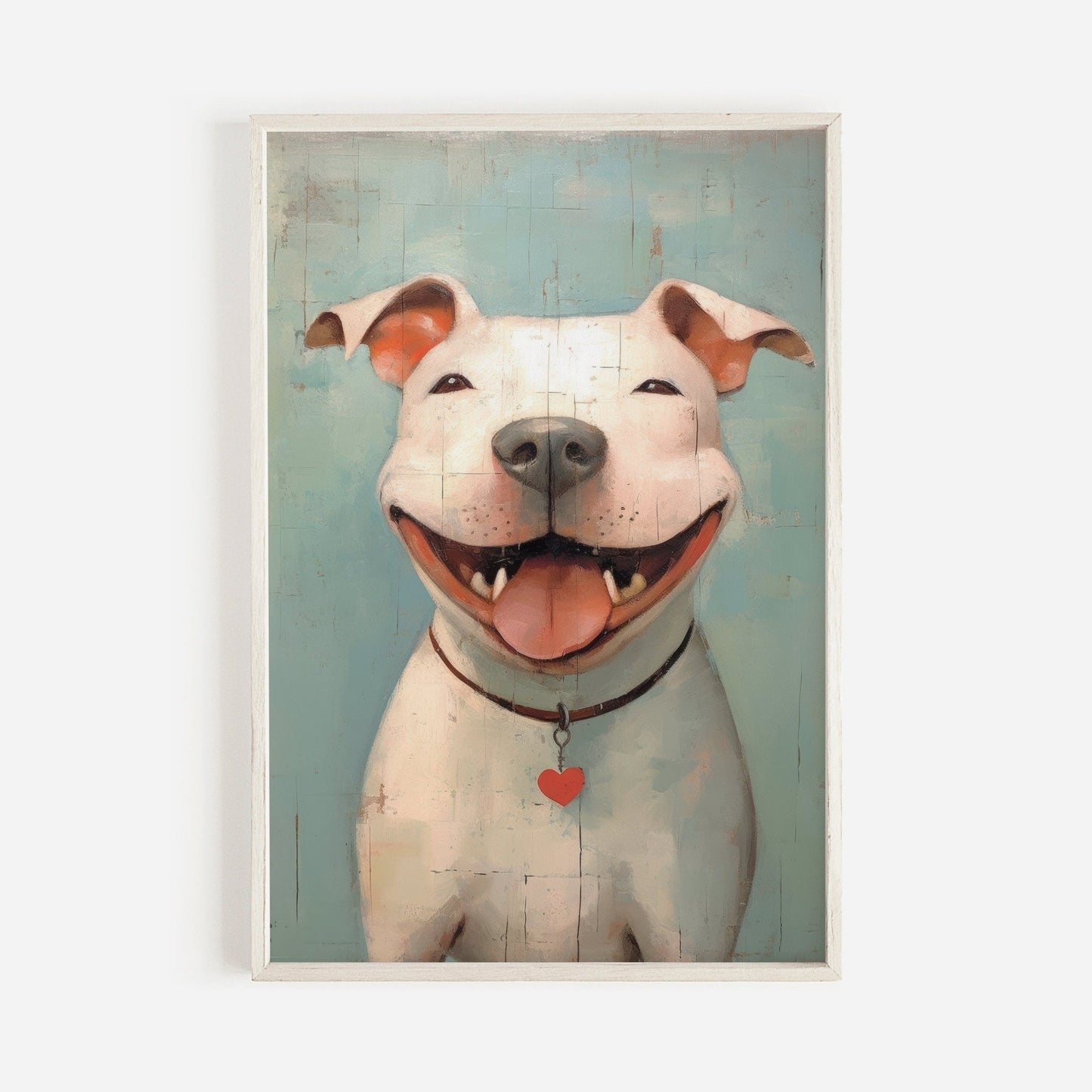Pitbull Dog Wall Art, Vintage Pitbull Decor, Happy Dog Print - WildfieldPrints