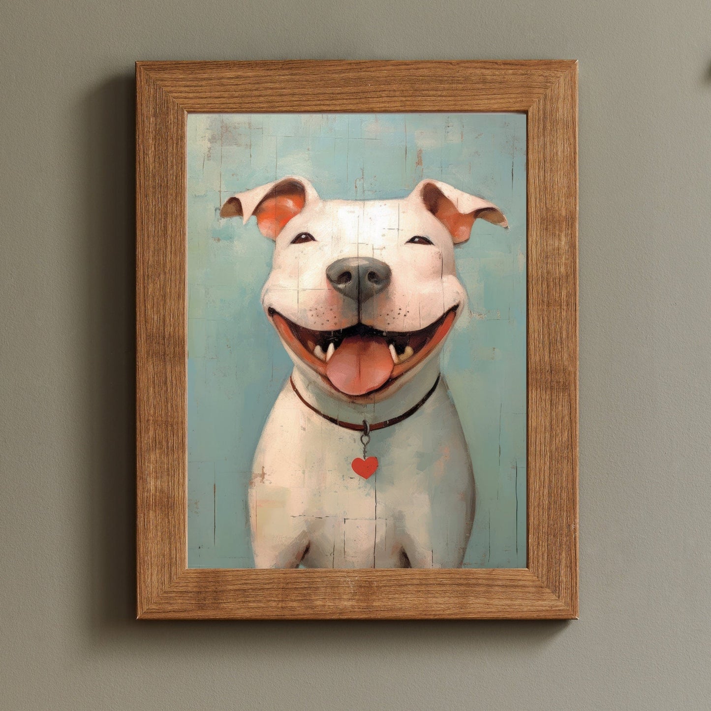 Pitbull Dog Wall Art, Vintage Pitbull Decor, Happy Dog Print - WildfieldPrints