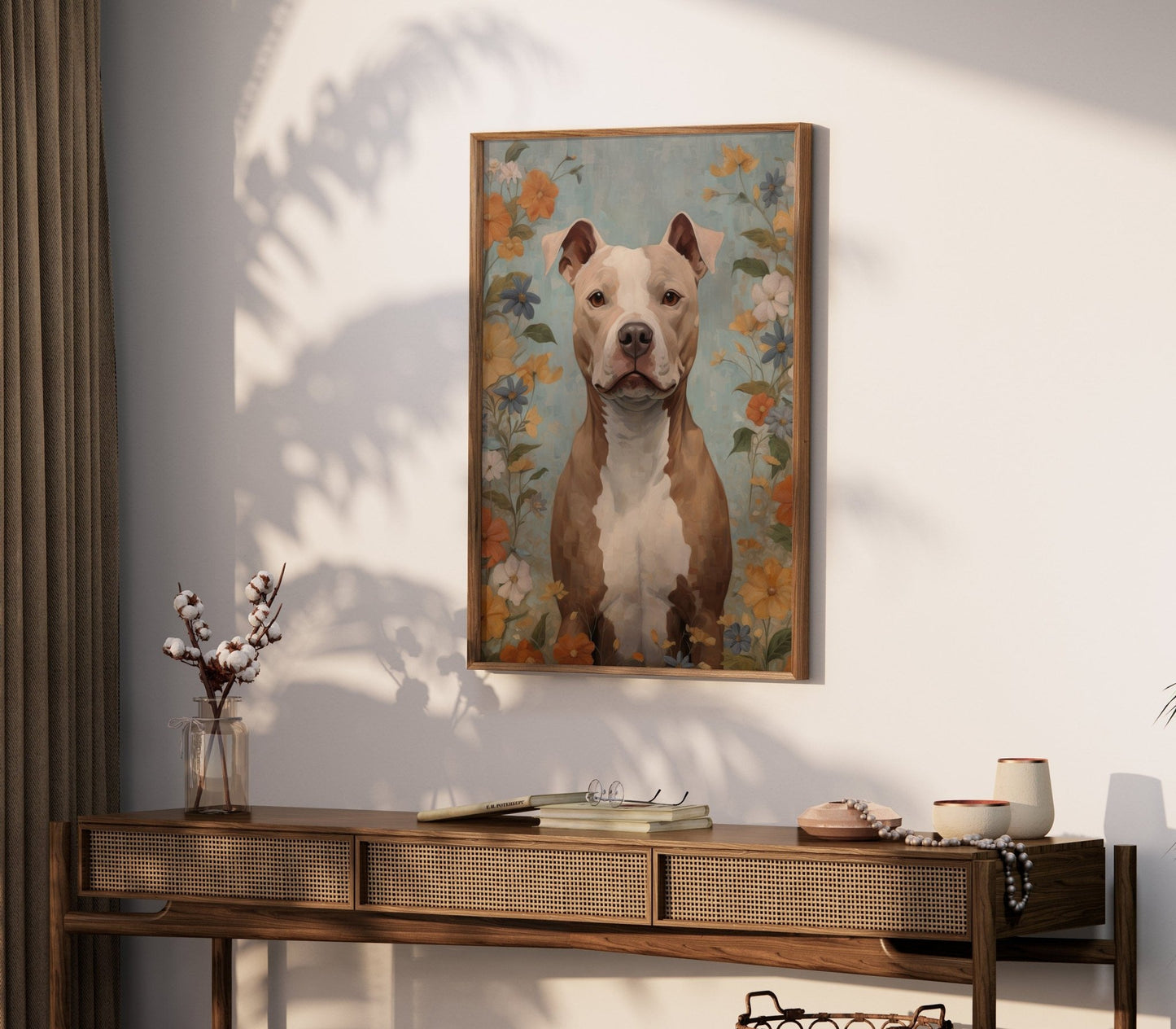 Pitbull Wall Art, Dog Lover Decor, Flowers and Portrait Print - WildfieldPrints