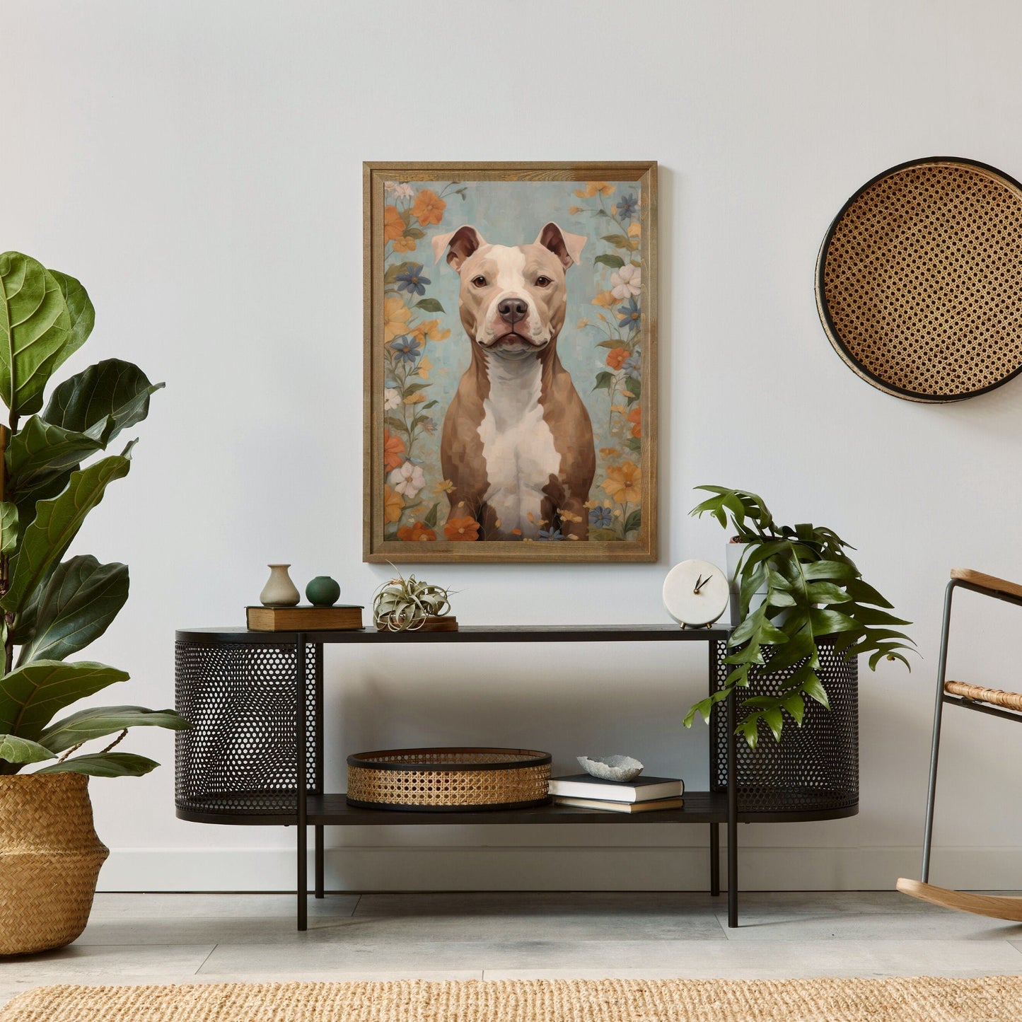 Pitbull Wall Art, Dog Lover Decor, Flowers and Portrait Print - WildfieldPrints