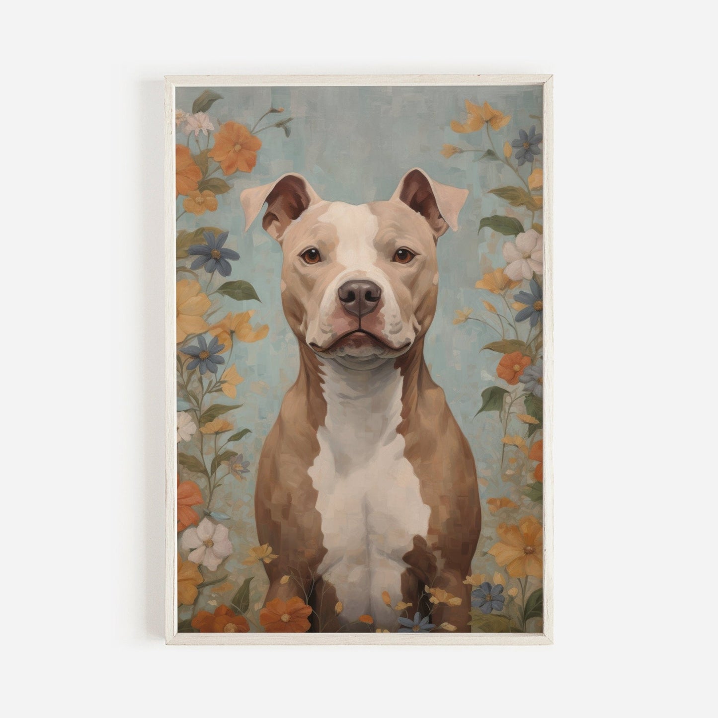 Pitbull Wall Art, Dog Lover Decor, Flowers and Portrait Print - WildfieldPrints