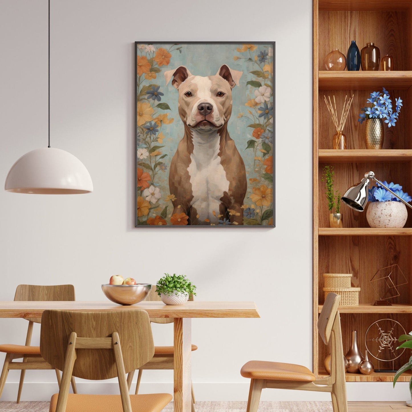 Pitbull Wall Art, Dog Lover Decor, Flowers and Portrait Print - WildfieldPrints