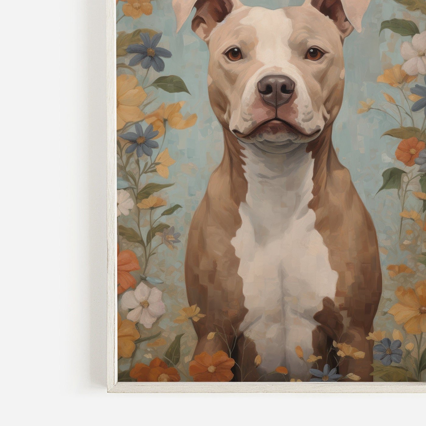 Pitbull Wall Art, Dog Lover Decor, Flowers and Portrait Print - WildfieldPrints