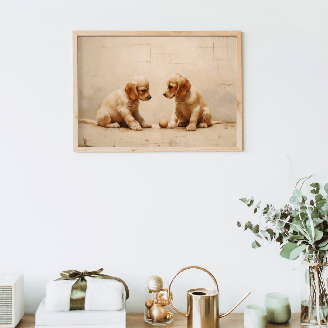Playful Cocker Spaniel Puppies Vintage Art, Adorable Dog Lovers' Decor - WildfieldPrints