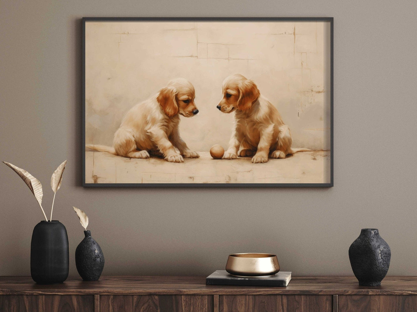 Playful Cocker Spaniel Puppies Vintage Art, Adorable Dog Lovers' Decor - WildfieldPrints