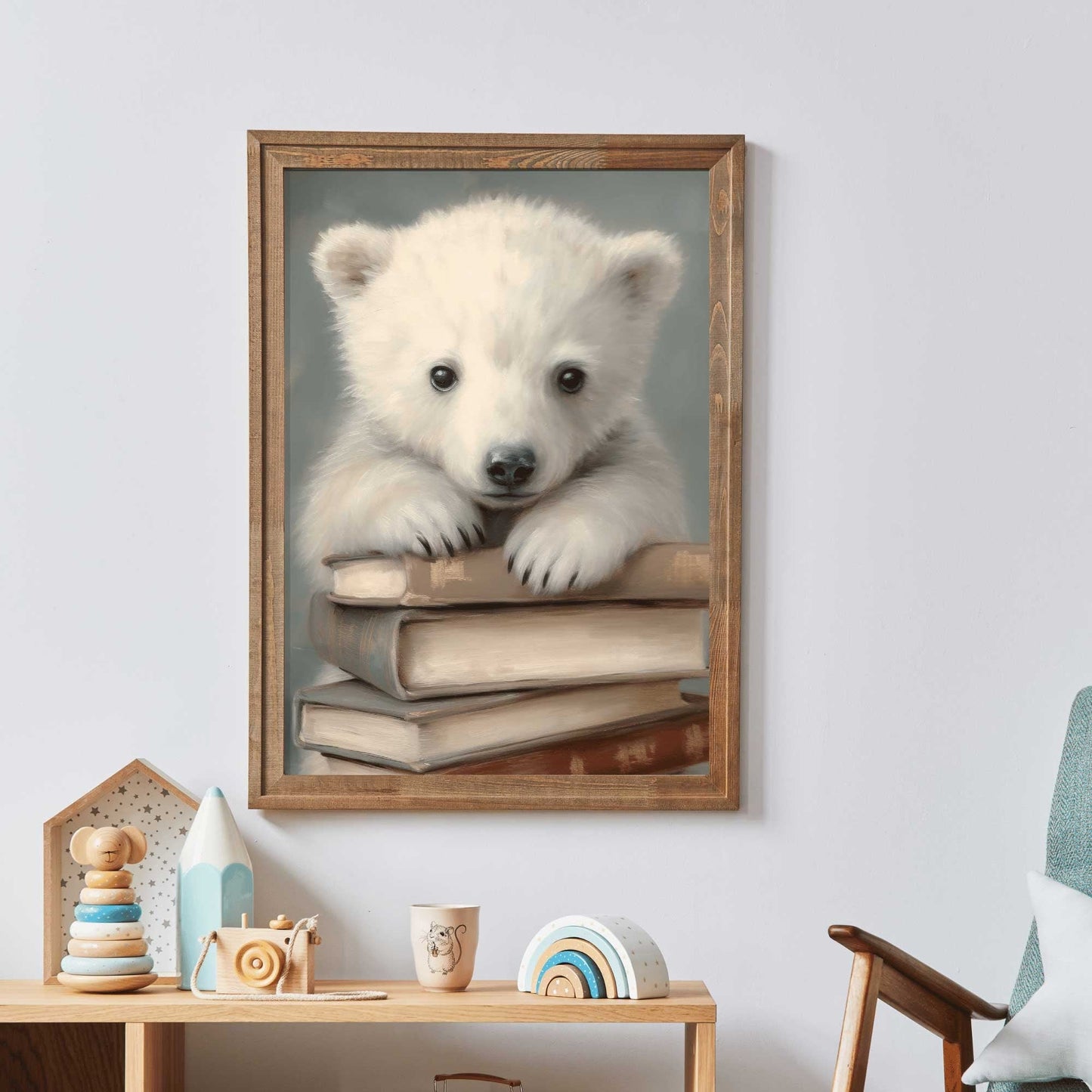 Polar Bear Cub Wall Art, Neutral Kids Room Decor, Reading Corner Decor - WildfieldPrints