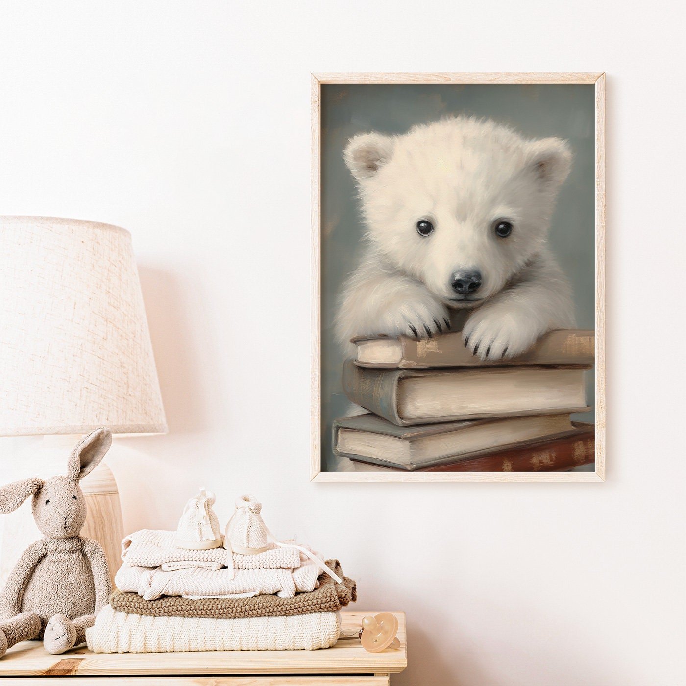 Polar Bear Cub Wall Art, Neutral Kids Room Decor, Reading Corner Decor - WildfieldPrints