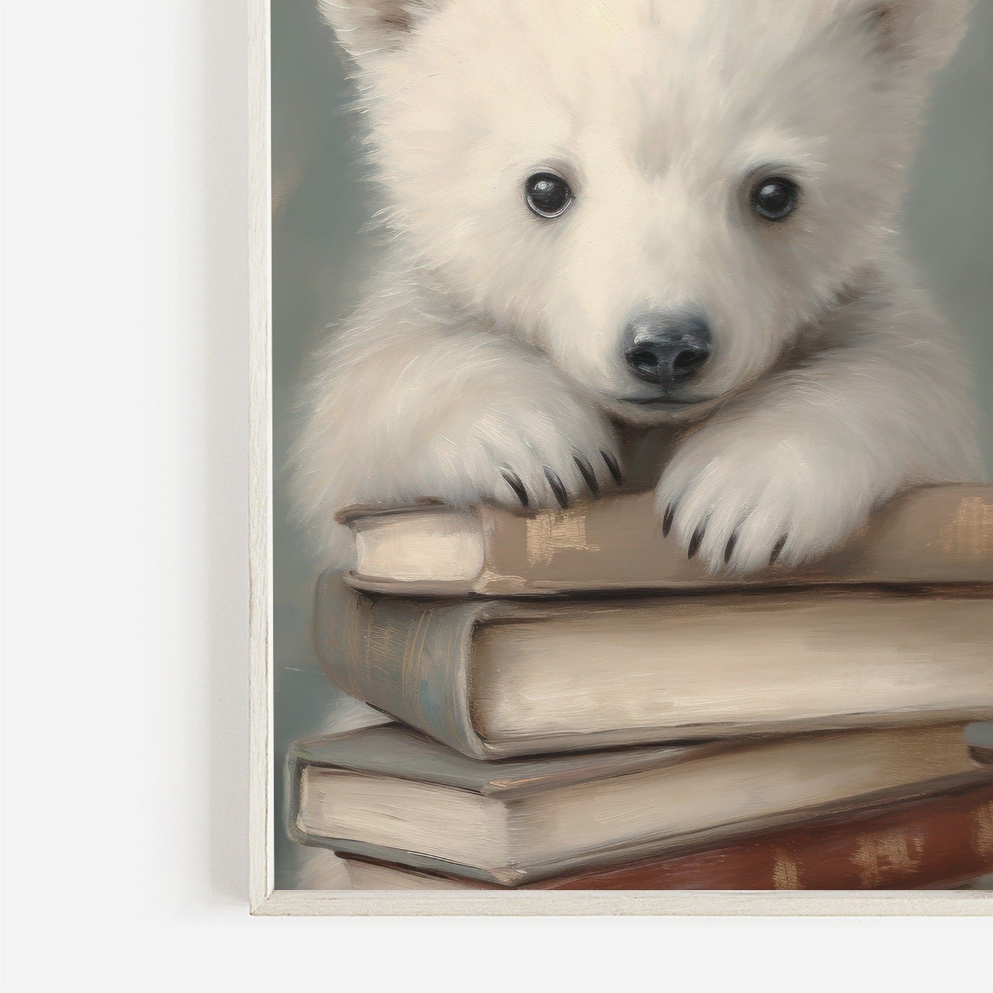 Polar Bear Cub Wall Art, Neutral Kids Room Decor, Reading Corner Decor - WildfieldPrints
