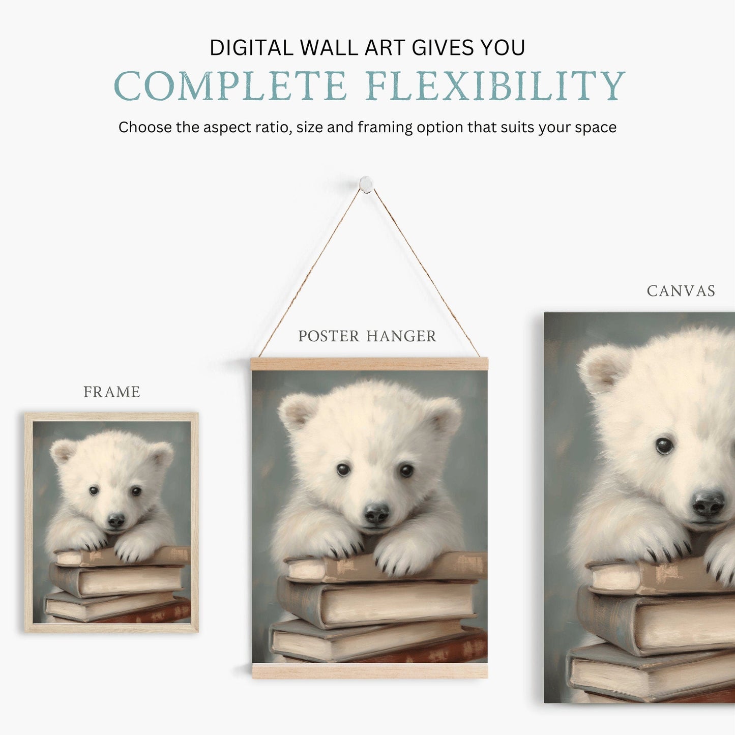 Polar Bear Cub Wall Art, Neutral Kids Room Decor, Reading Corner Decor - WildfieldPrints