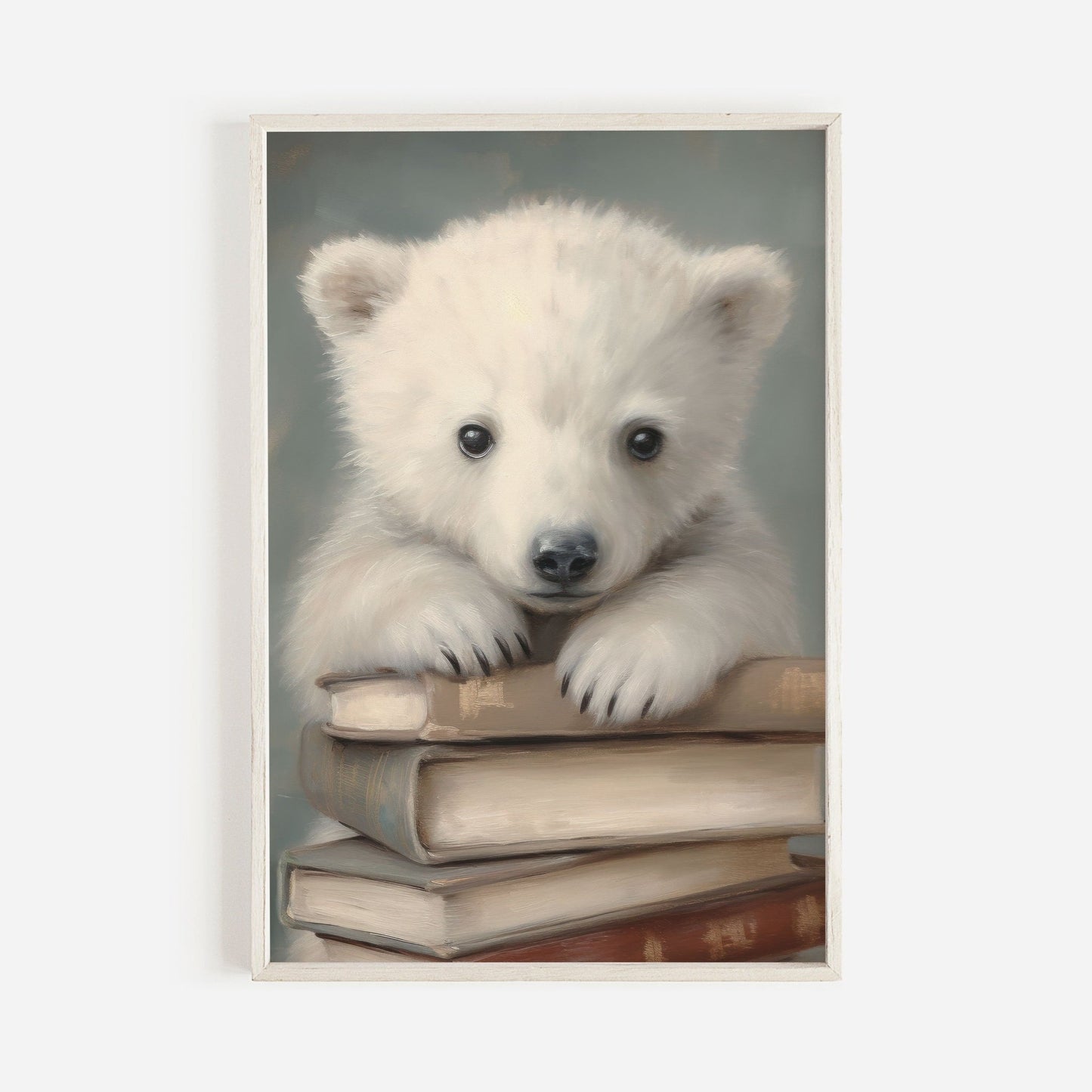 Polar Bear Cub Wall Art, Neutral Kids Room Decor, Reading Corner Decor - WildfieldPrints