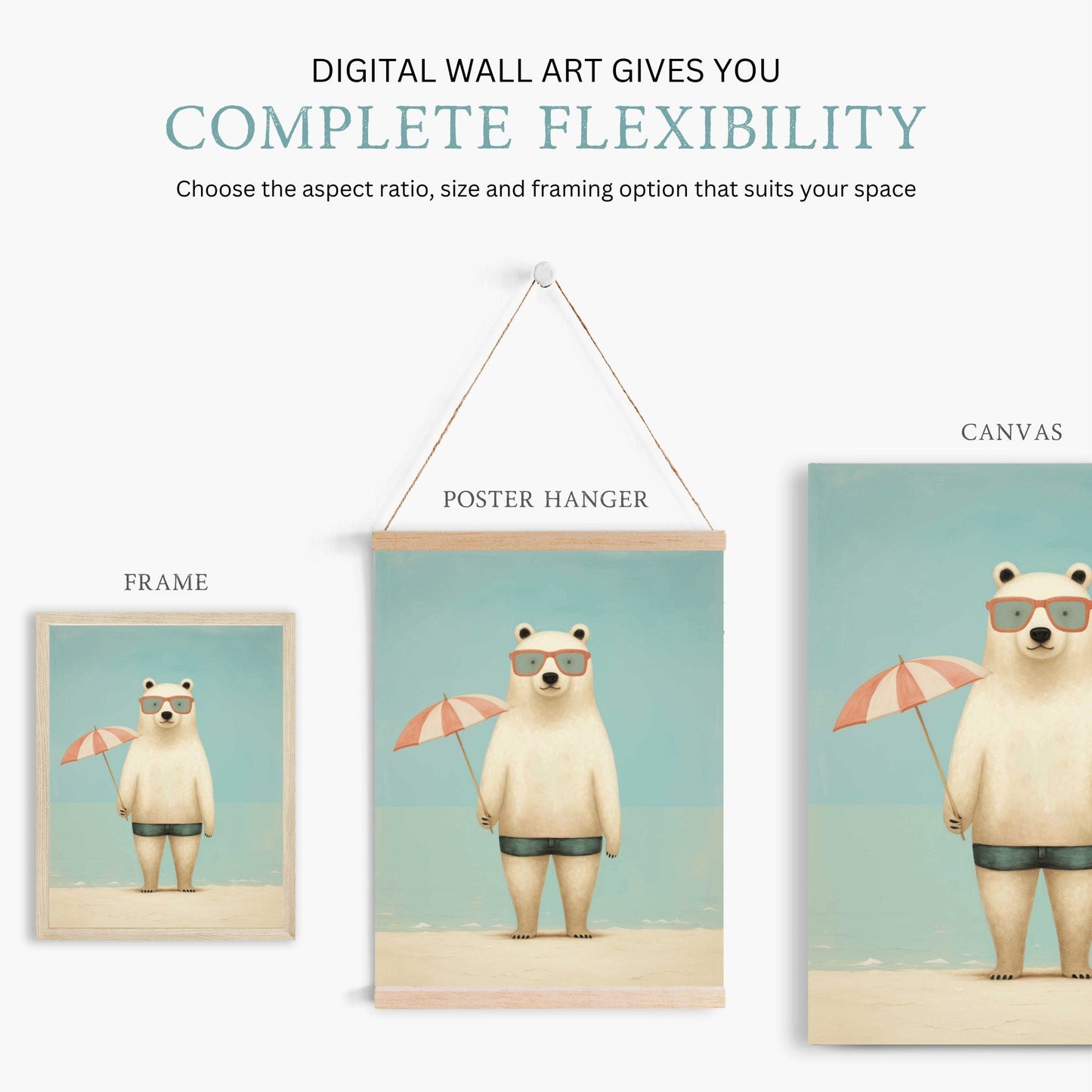 Polar Bear Wall Art, Vintage Kids Room Decor, Funny Animal Print - WildfieldPrints