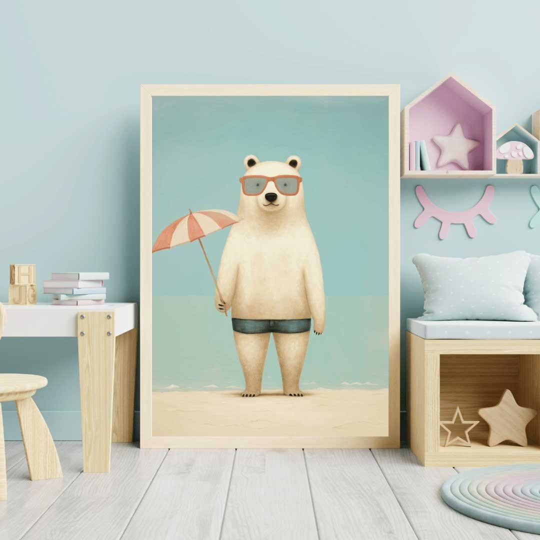 Polar Bear Wall Art, Vintage Kids Room Decor, Funny Animal Print - WildfieldPrints