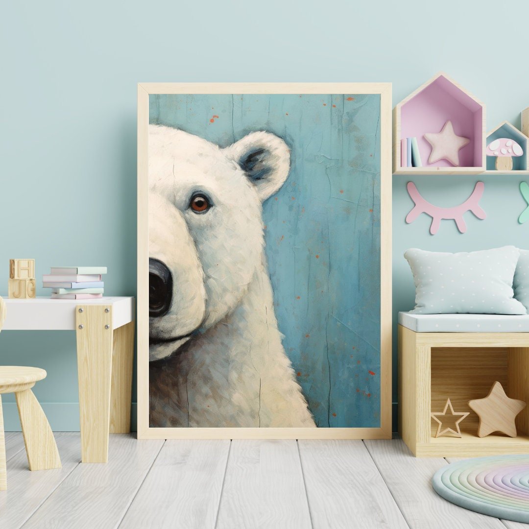Polar Bear Wall Art, Vintage Nursery Decor, Perfect for Kids Room - WildfieldPrints