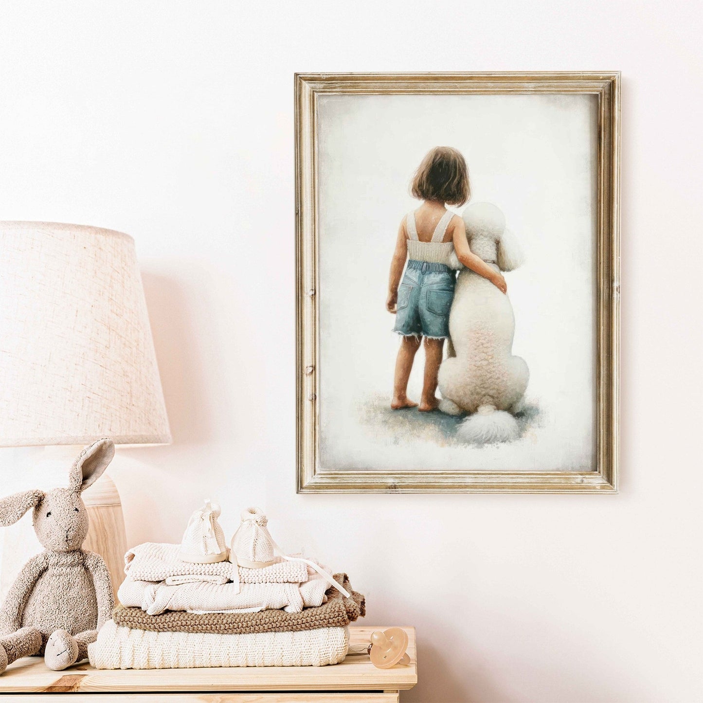 Poodle Nursery Print, White Poodle Artwork, Girls Room Wall Decor - WildfieldPrints