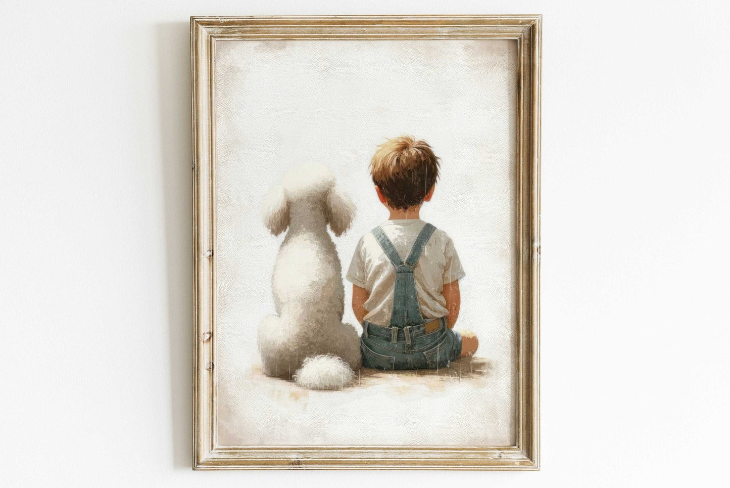 Poodle Nursery Print, White Poodle Wall Art, Boy & Dog Decor - WildfieldPrints