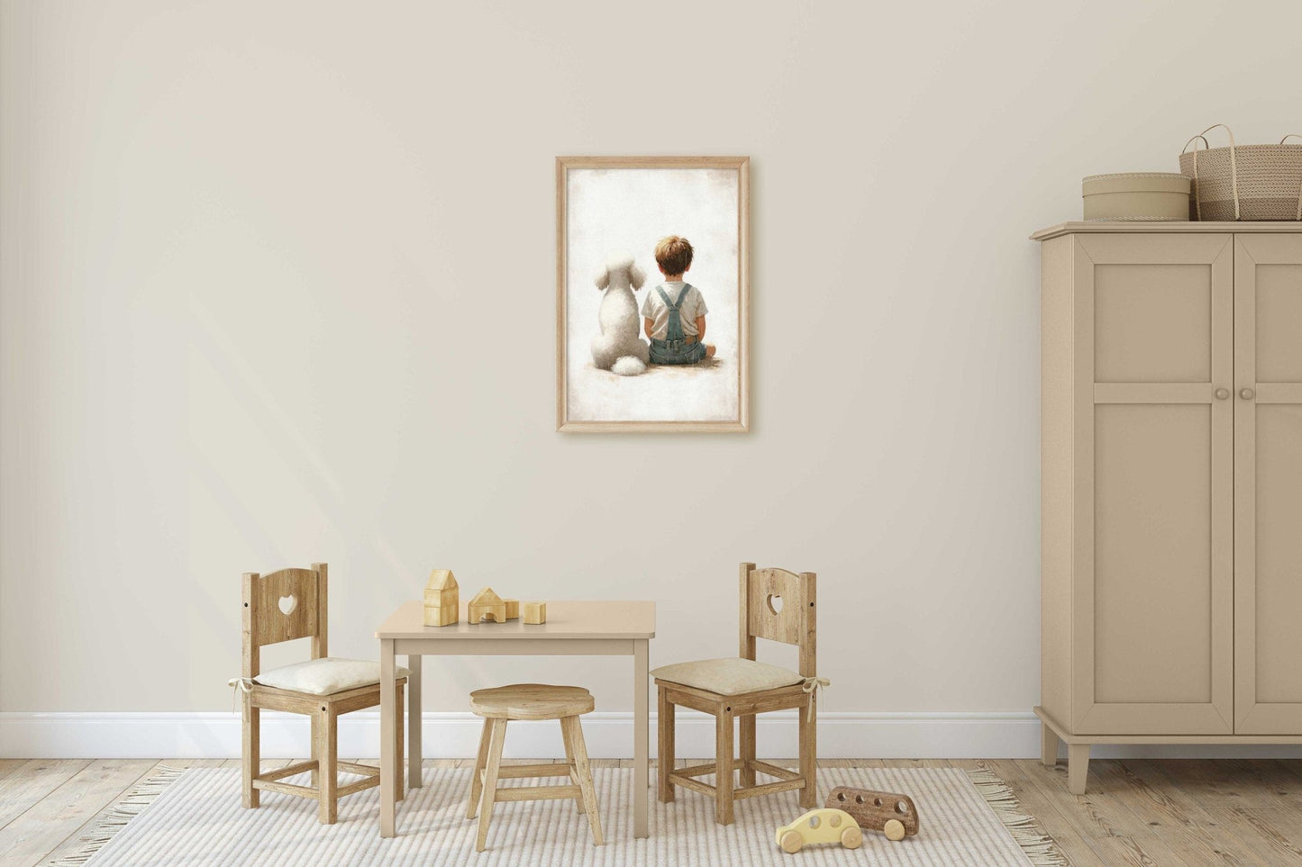 Poodle Nursery Print, White Poodle Wall Art, Boy & Dog Decor - WildfieldPrints
