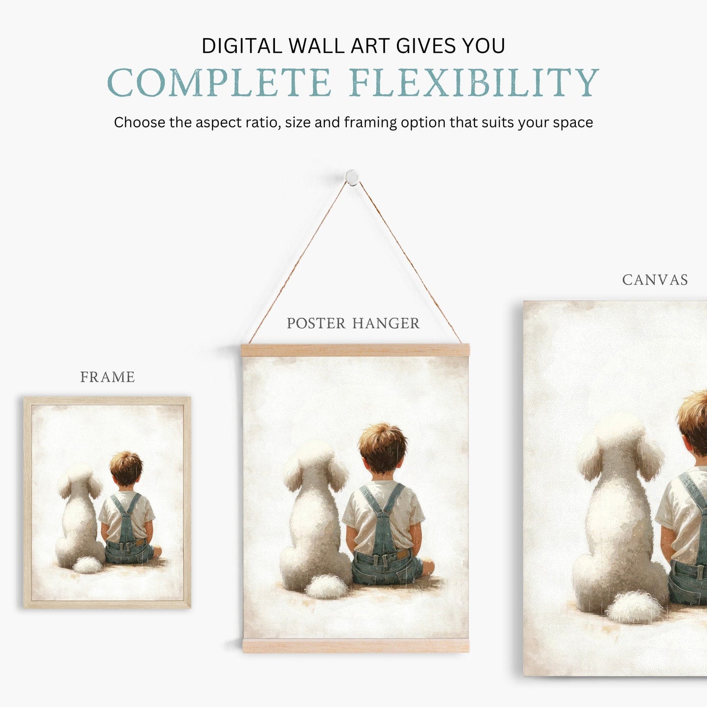 Poodle Nursery Print, White Poodle Wall Art, Boy & Dog Decor - WildfieldPrints