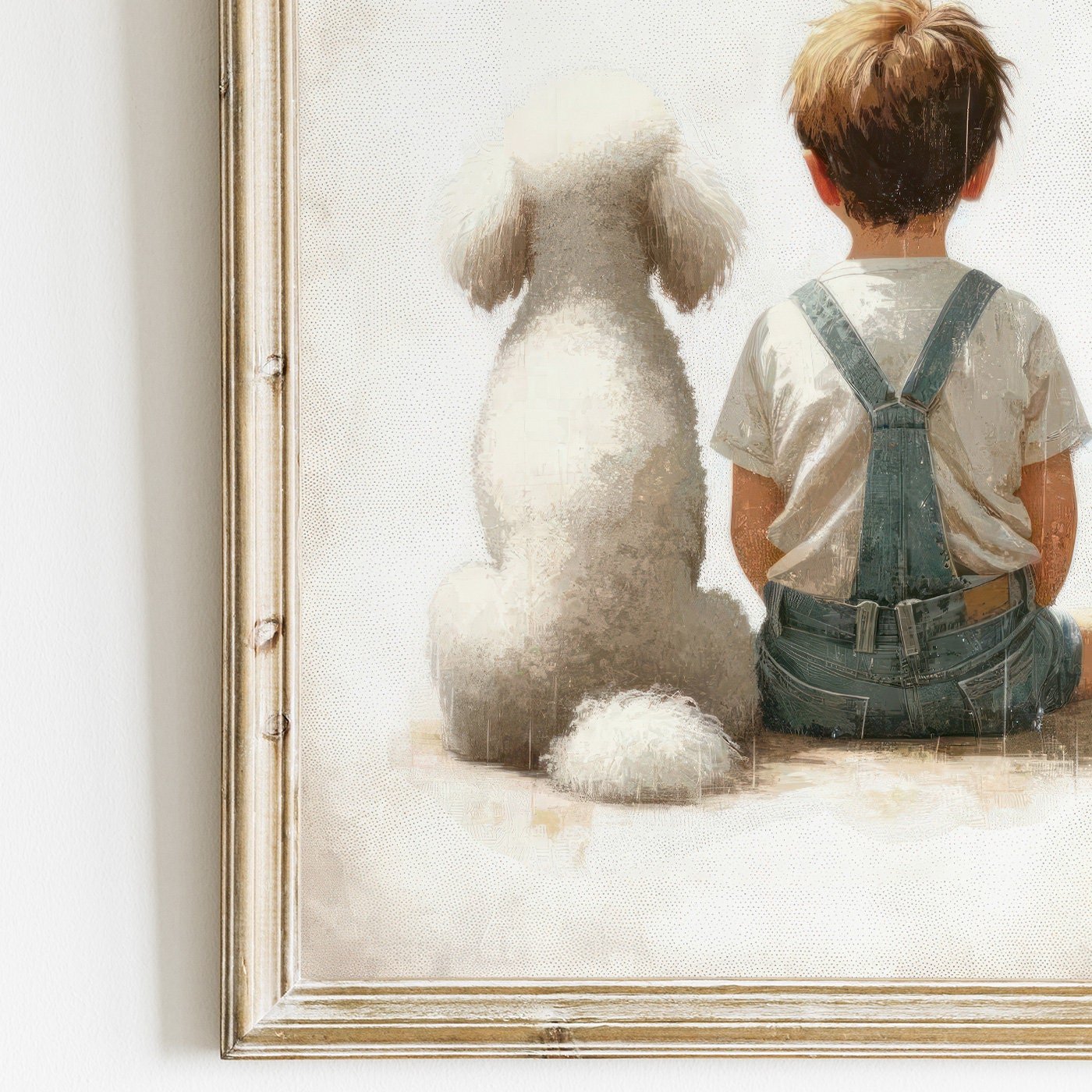 Poodle Nursery Print, White Poodle Wall Art, Boy & Dog Decor - WildfieldPrints