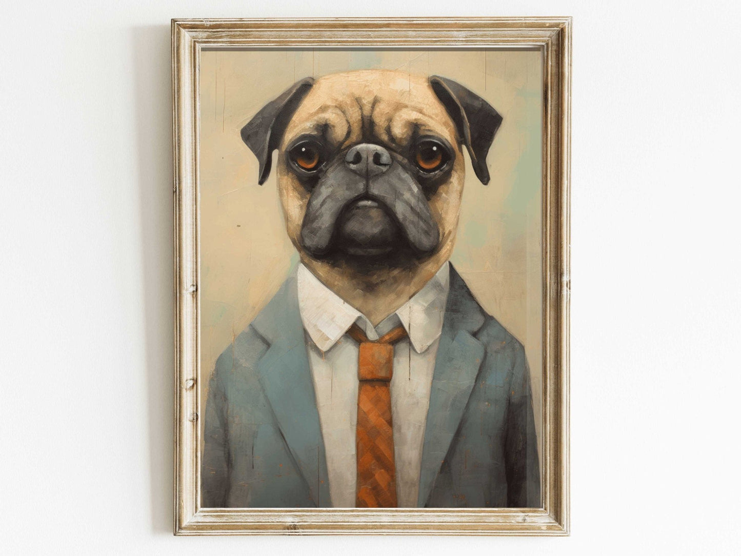 Pug Wall Art, Dapper Dog in Suit, Funny Home Decor - WildfieldPrints