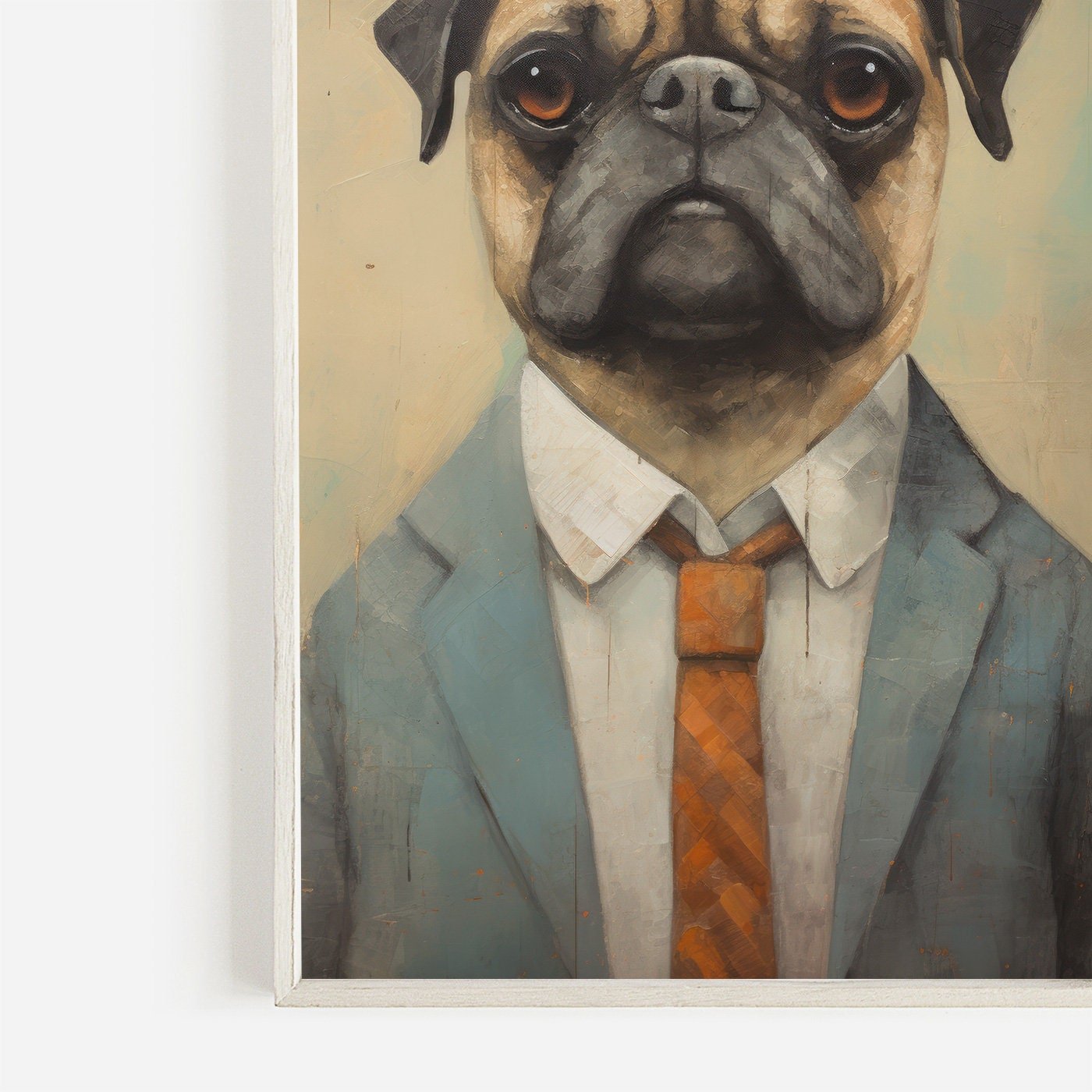 Pug Wall Art, Dapper Dog in Suit, Funny Home Decor - WildfieldPrints