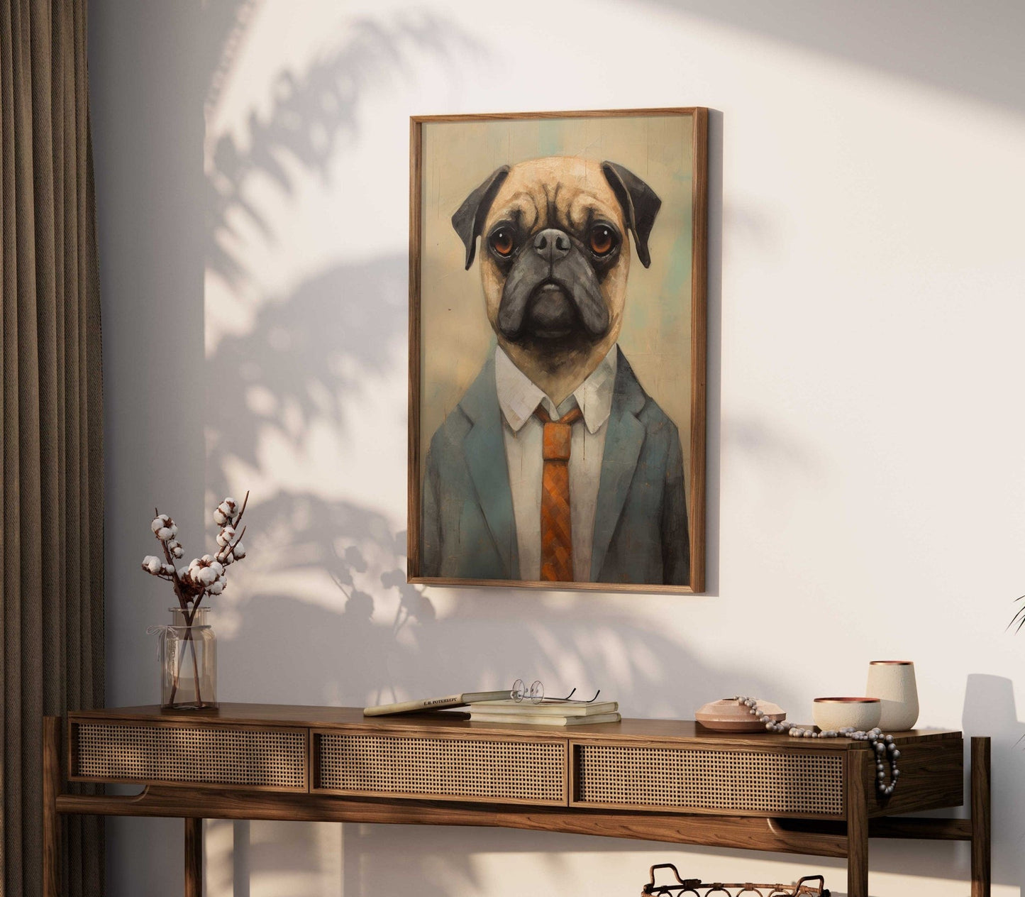 Pug Wall Art, Dapper Dog in Suit, Funny Home Decor - WildfieldPrints