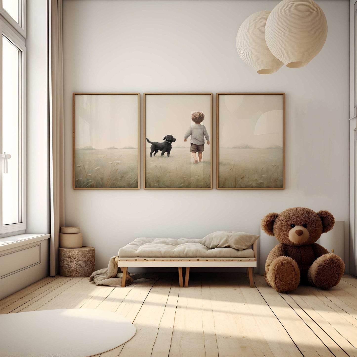 Puppy Nursery Print, Black Labrador Art, Boy & Dog Decor - WildfieldPrints