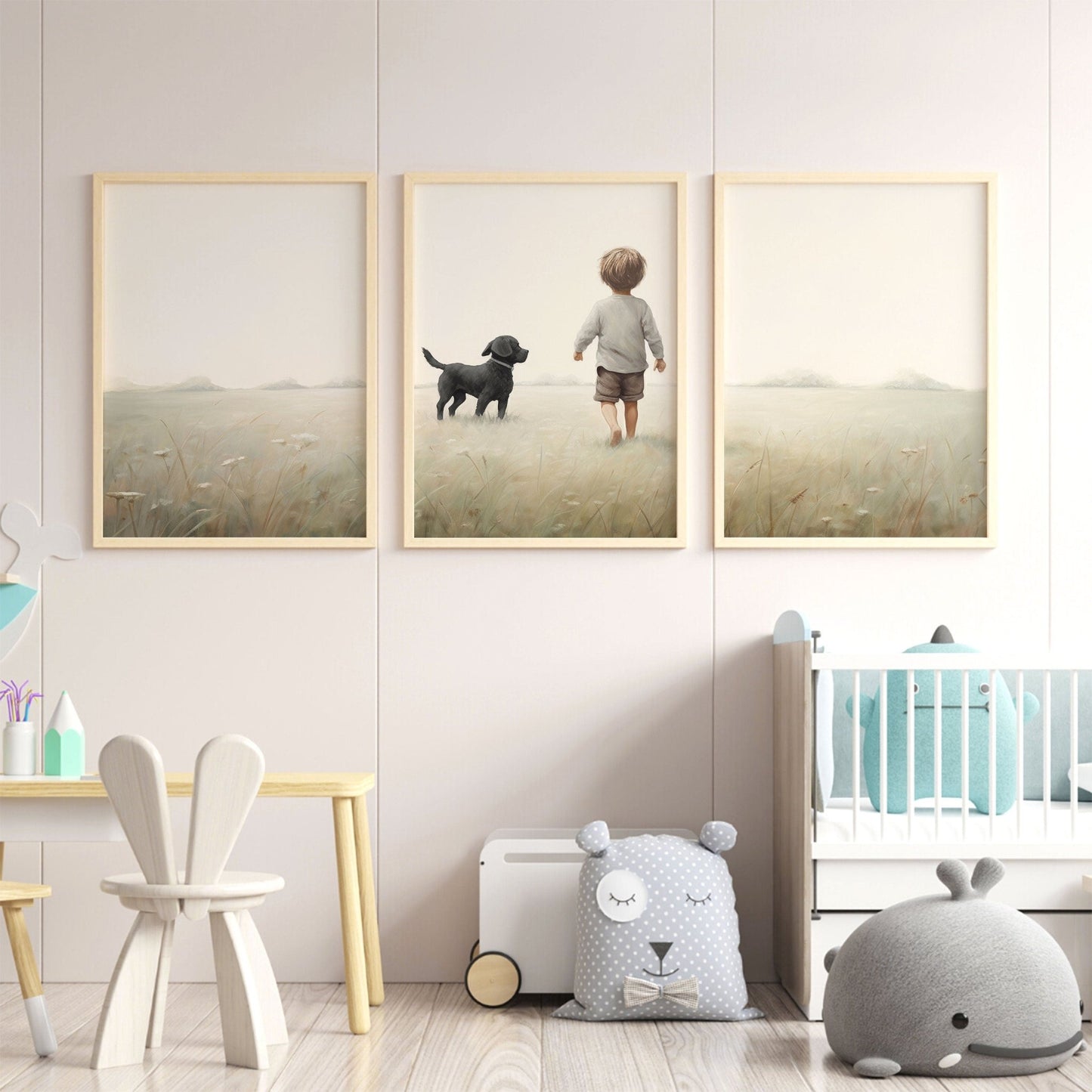 Puppy Nursery Print, Black Labrador Art, Boy & Dog Decor - WildfieldPrints