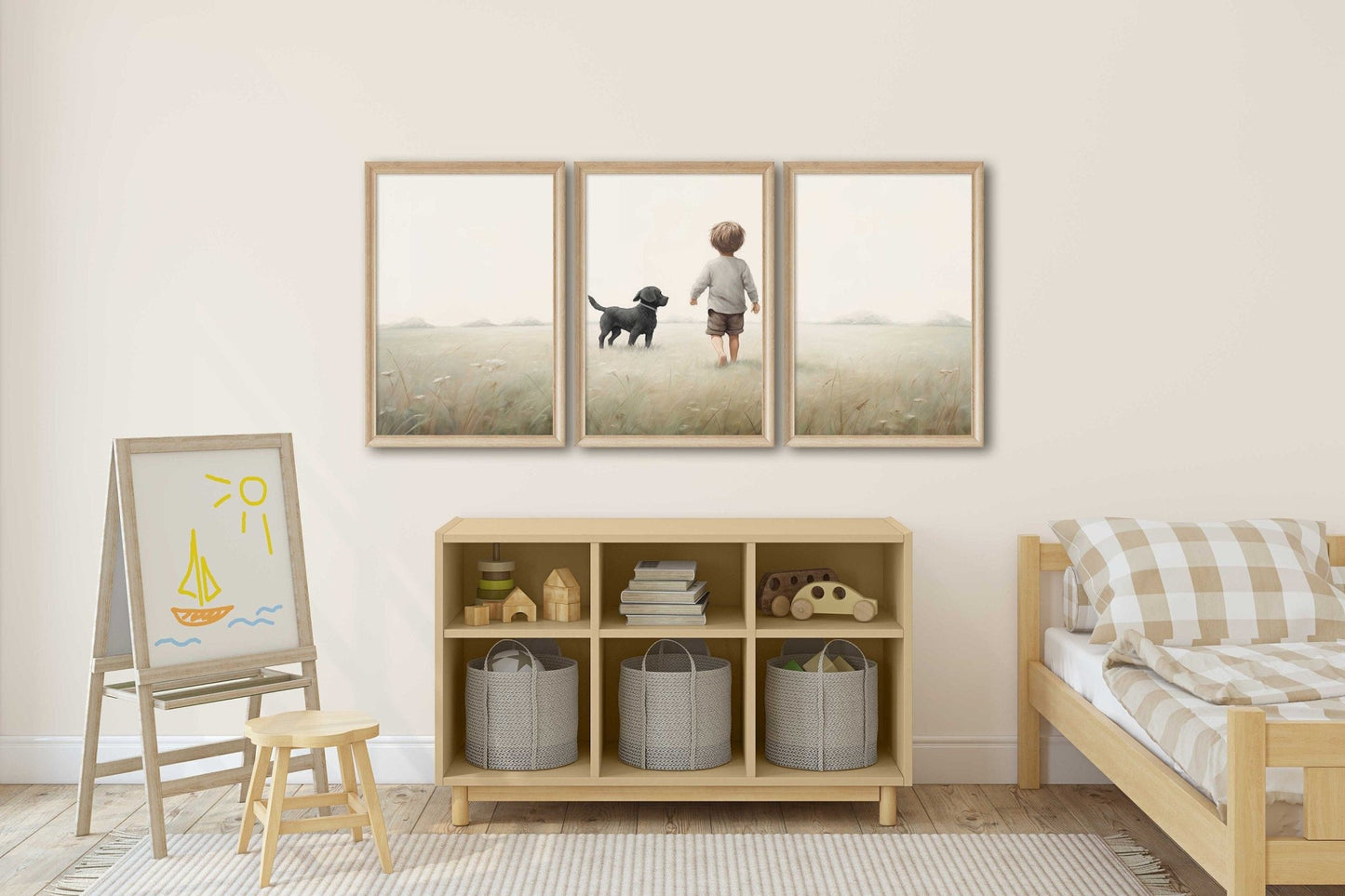 Puppy Nursery Print, Black Labrador Art, Boy & Dog Decor - WildfieldPrints