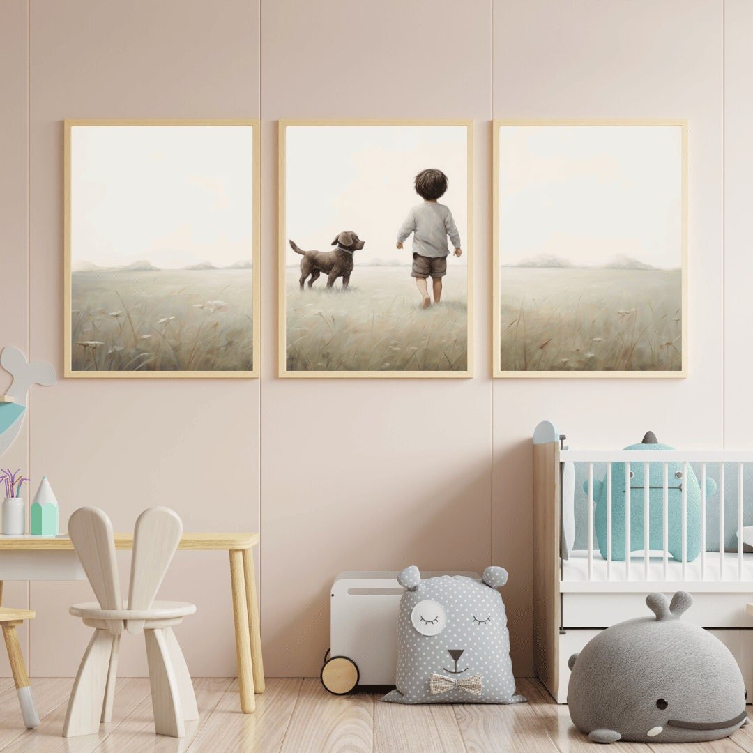 Puppy Nursery Print, Boys Room Decor, Rustic Kids Wall Art - WildfieldPrints