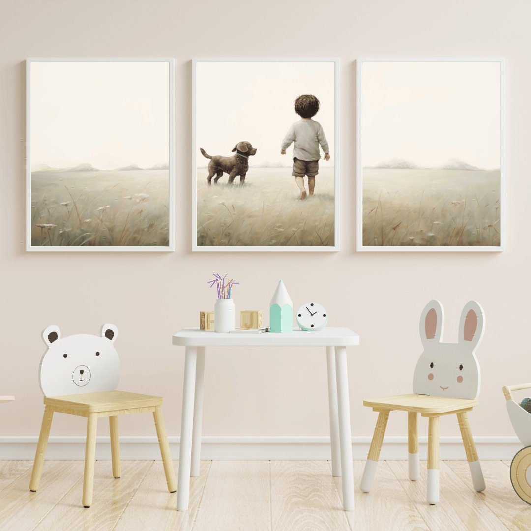 Puppy Nursery Print, Boys Room Decor, Rustic Kids Wall Art - WildfieldPrints