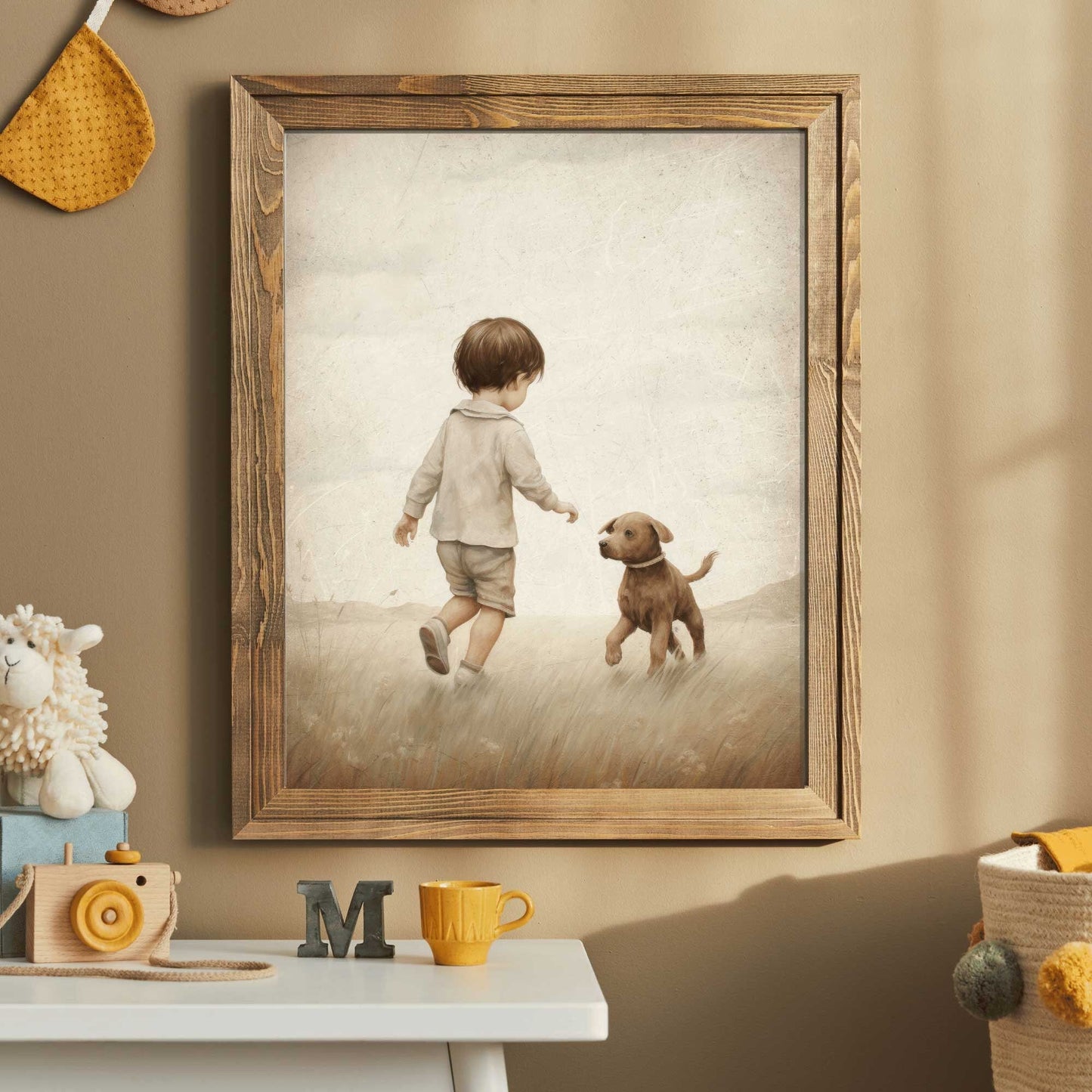 Puppy Nursery Print, Vintage Boy's Room Decor, Adorable Canine Art - WildfieldPrints